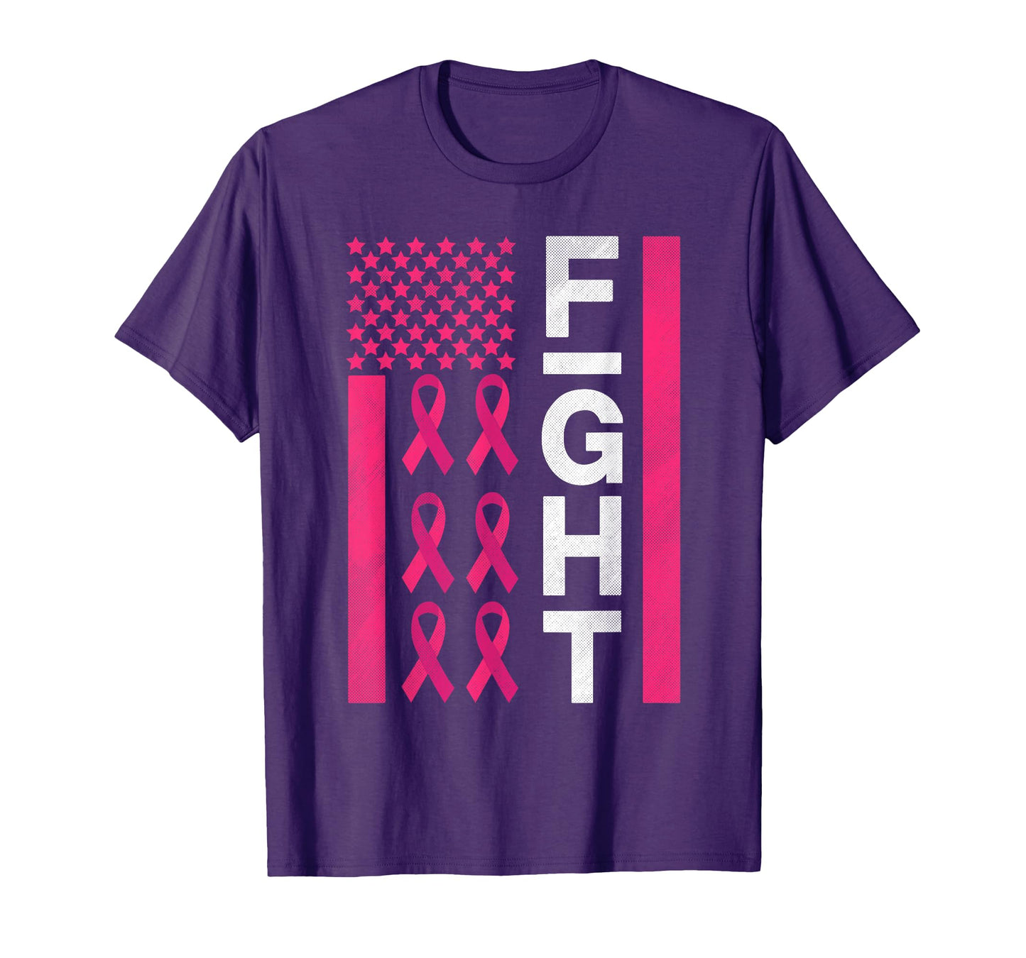 Fight Breast Cancer Awareness with American Flag Design T-Shirt