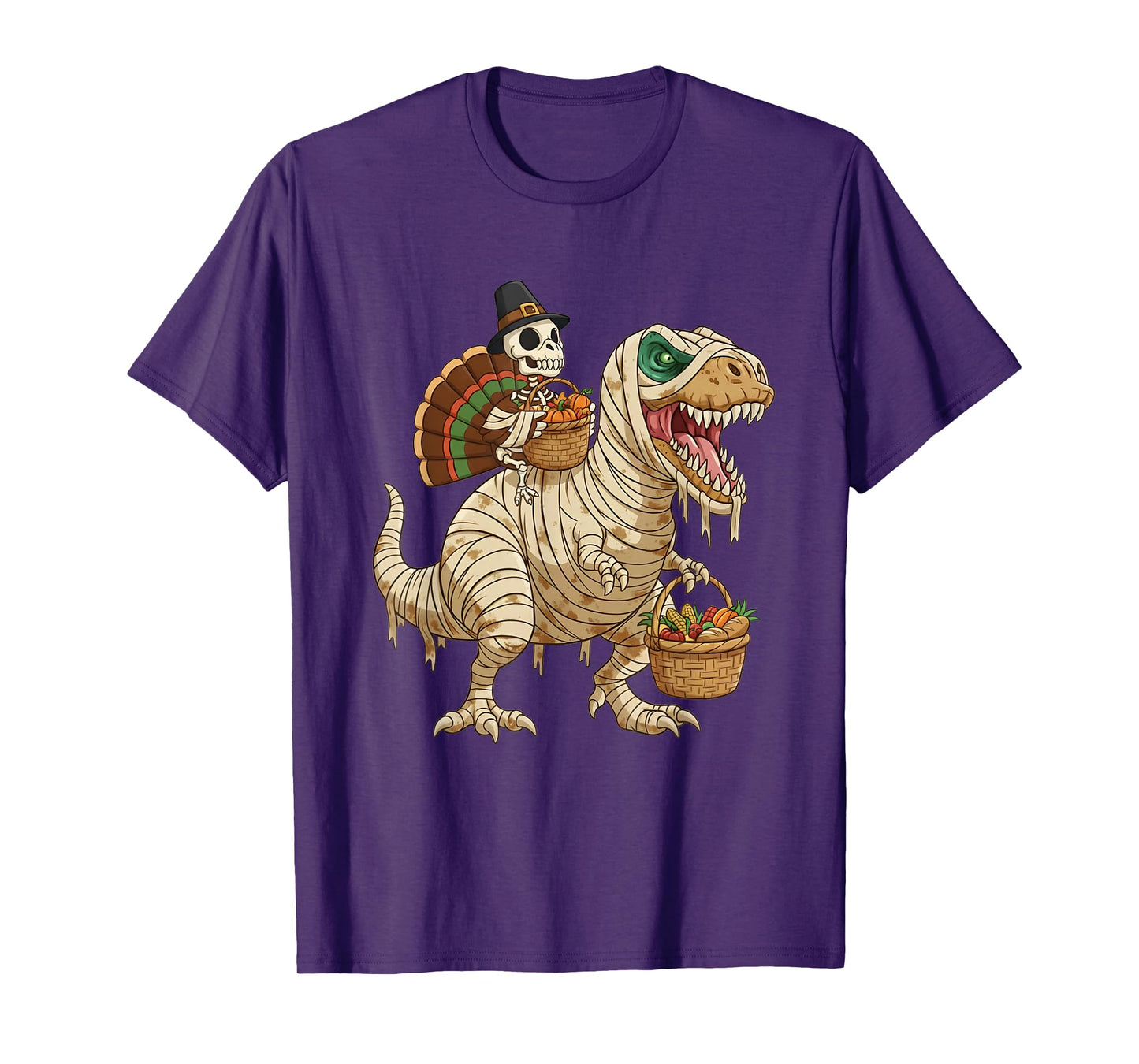 Skeleton Turkey Riding Mummy Dinosaur Funny Thanksgiving T-Shirt