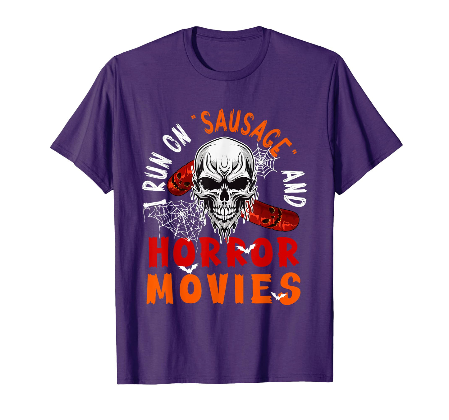 Running On Sausage and Horror Movies Halloween Horror Skull T-Shirt