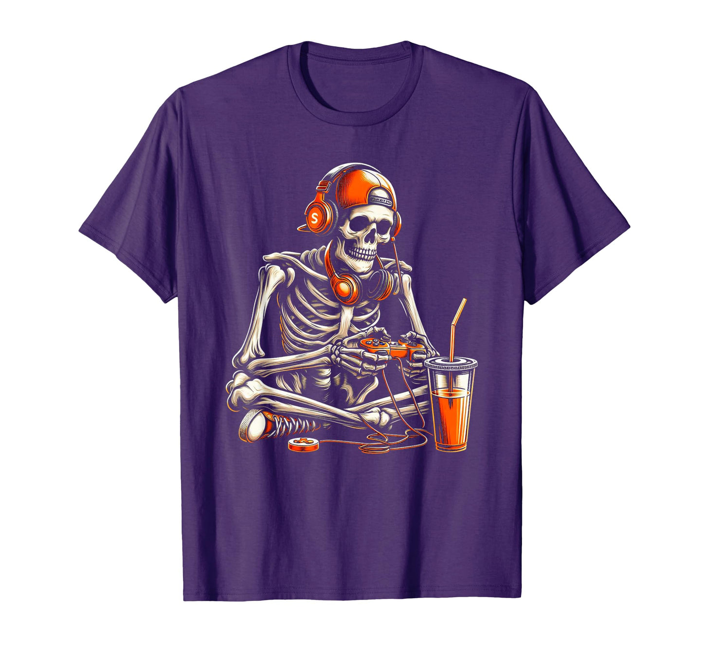 Retro Halloween Skeleton Gamer Video Gaming Boys Men Kids T-Shirt