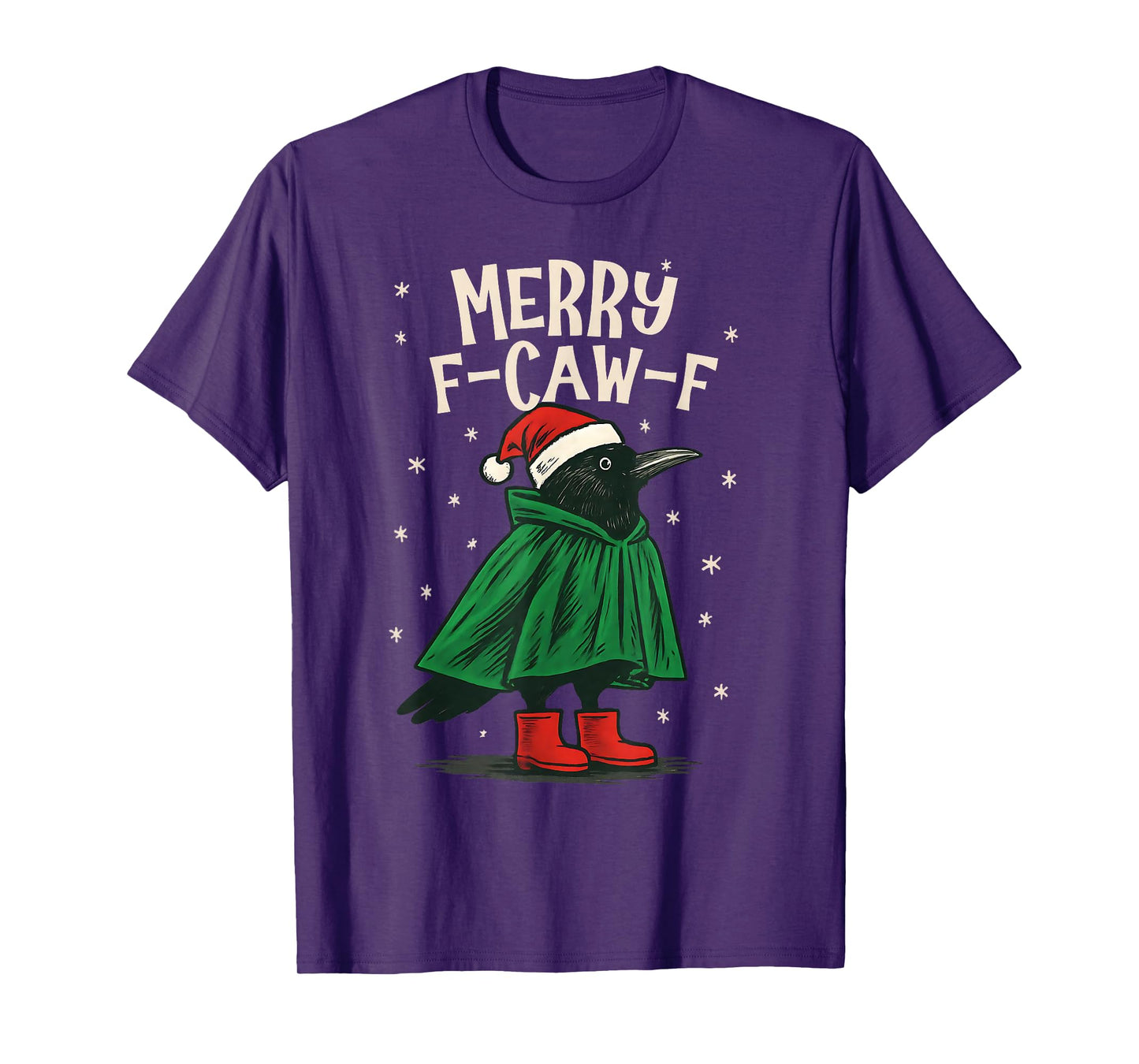 Women Black Crow F-Caw-F Funny Christmas Merry F-Caw-F T-Shirt