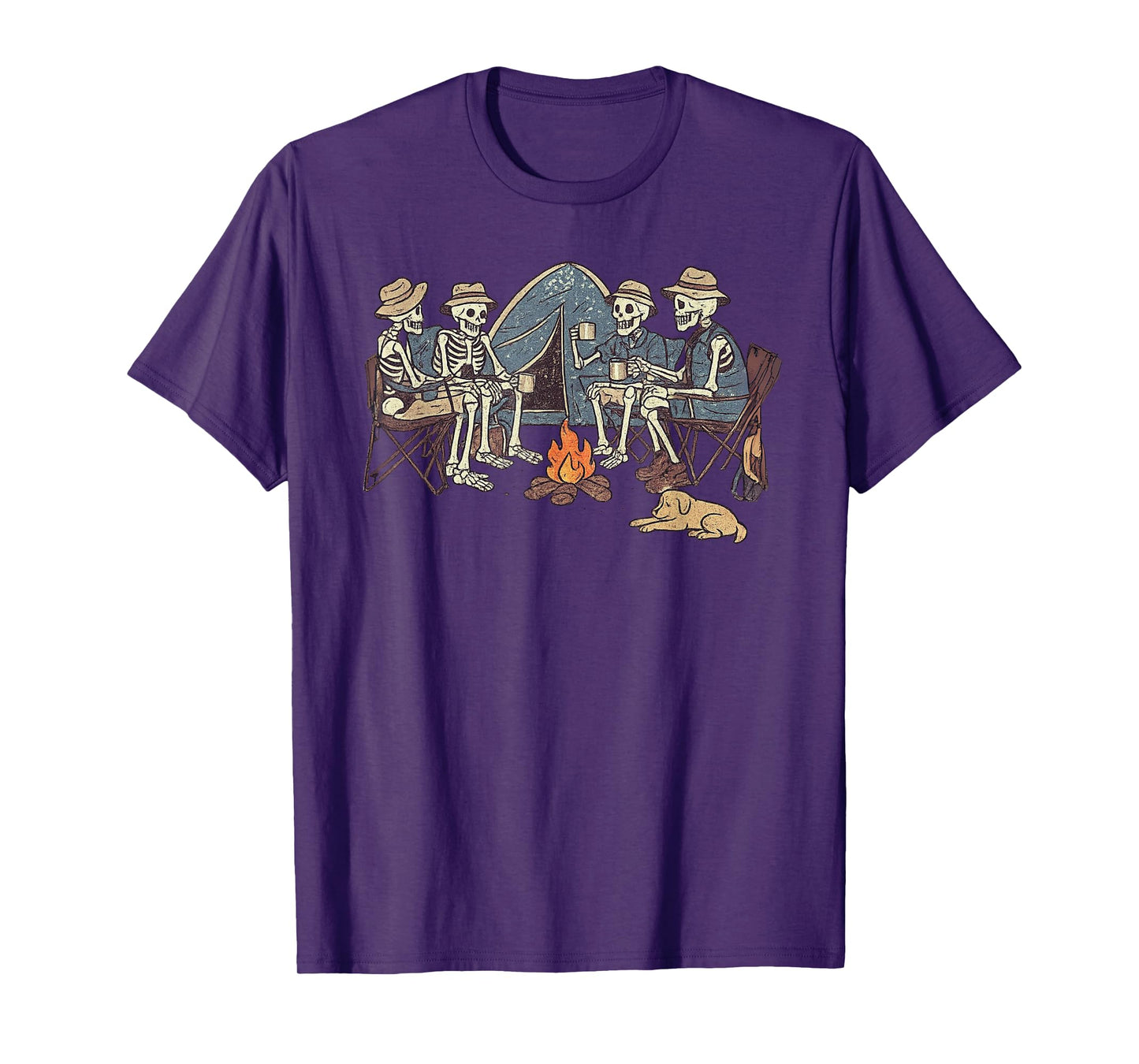 Vintage Halloween Skeleton Camping Funny Spooky Costume T-Shirt