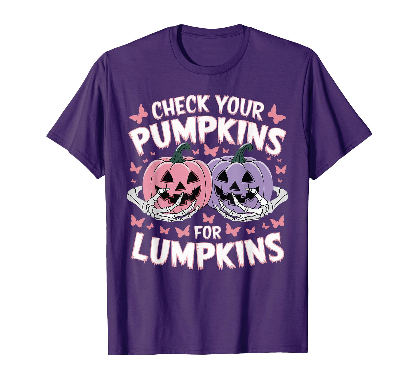 Check Your Pumpkins For Lumpkins Breast Cancer Halloween T-Shirt