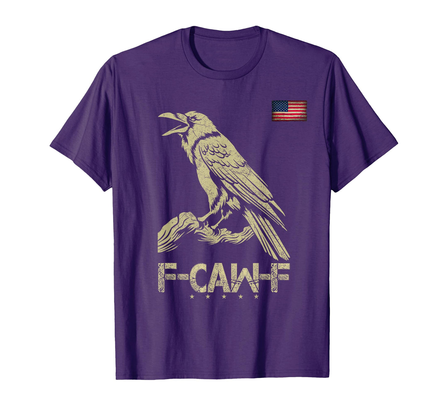 Black Crow, F-Caw-F Cow Bird Vintage American Flag (On Back) T-Shirt