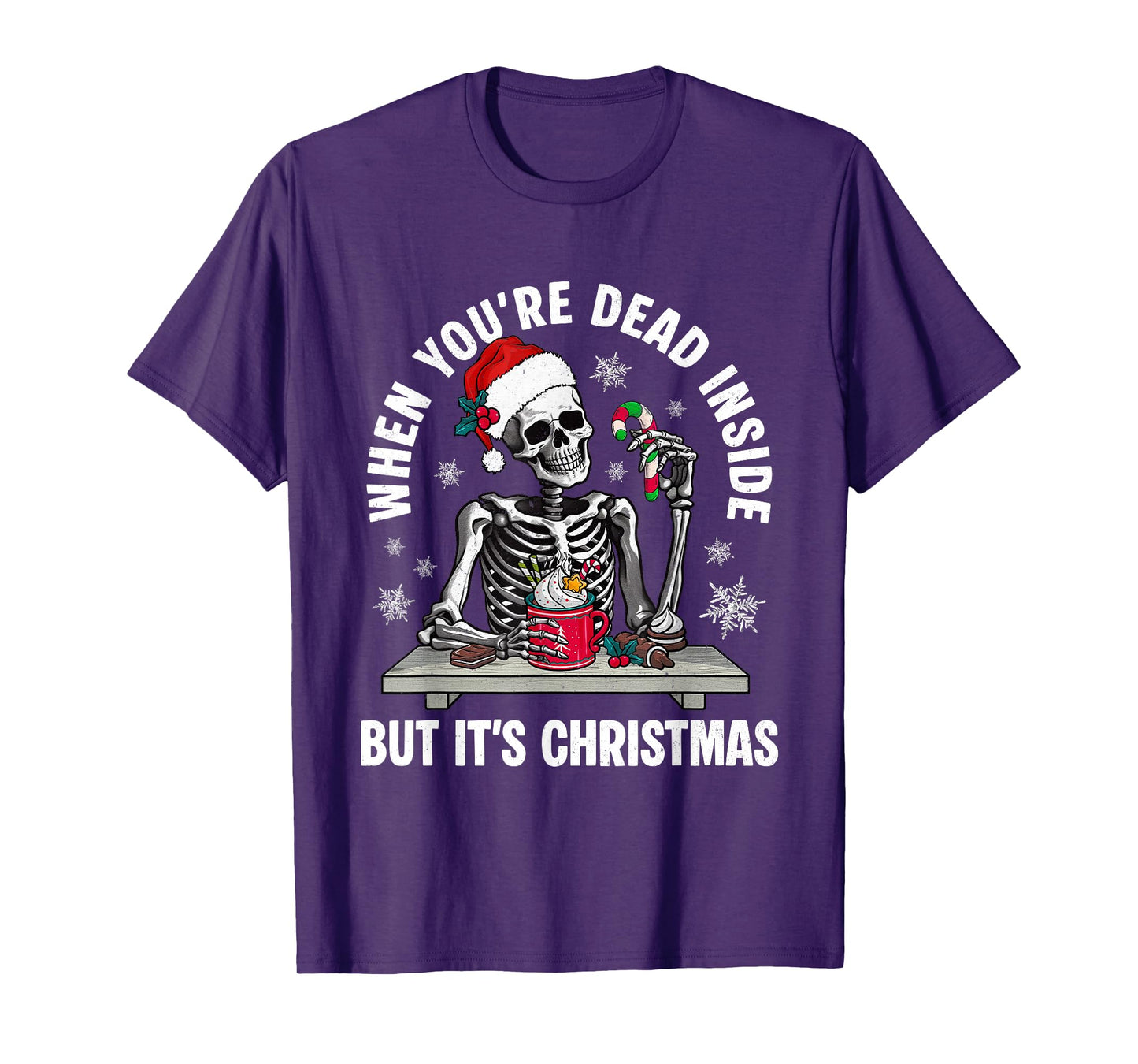 Dead Inside But Its Christmas Skeleton Coffee Santa Hat T-Shirt