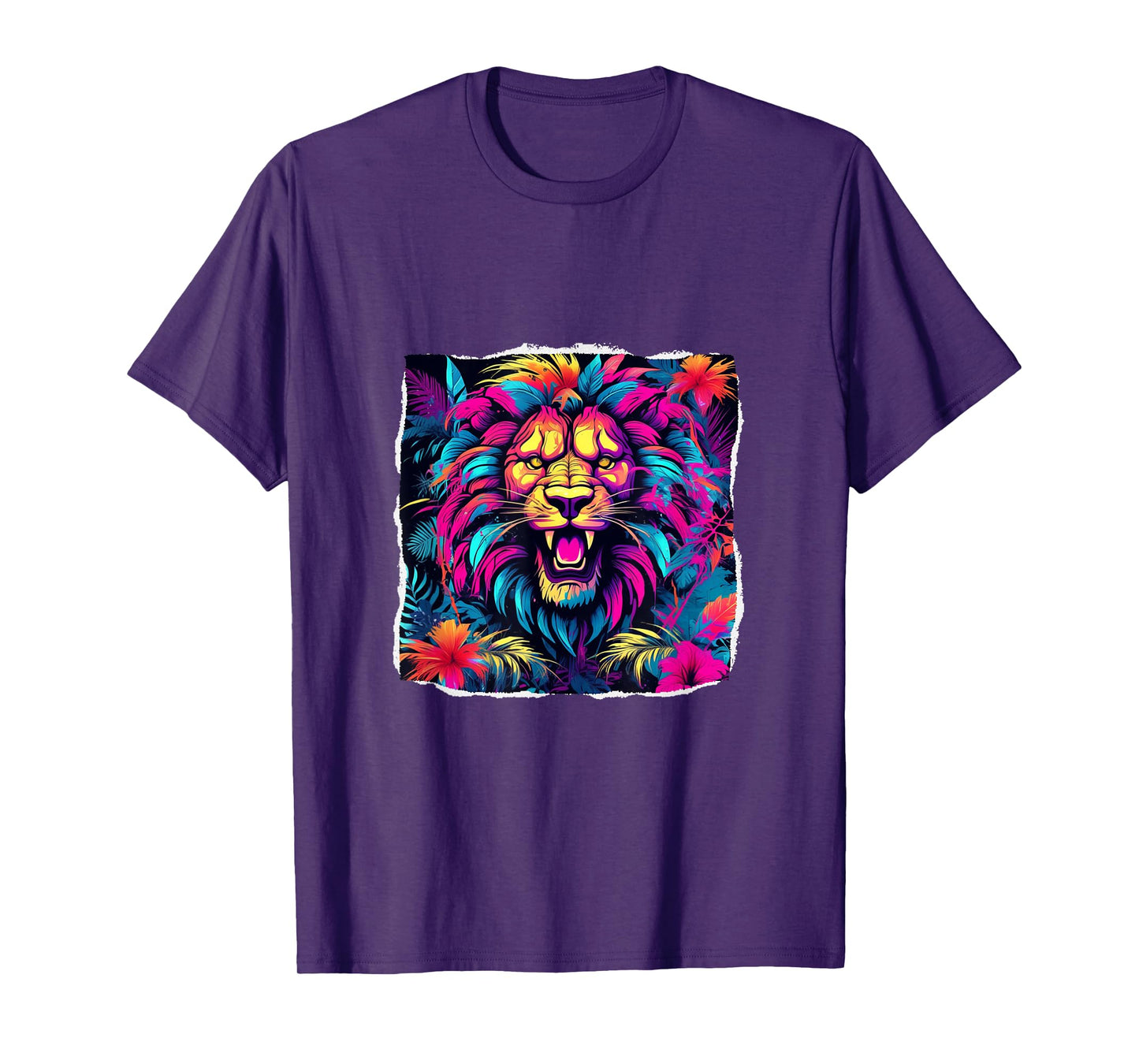 Neon Mane Lion Art: Colorful Jungle Design for All T-Shirt