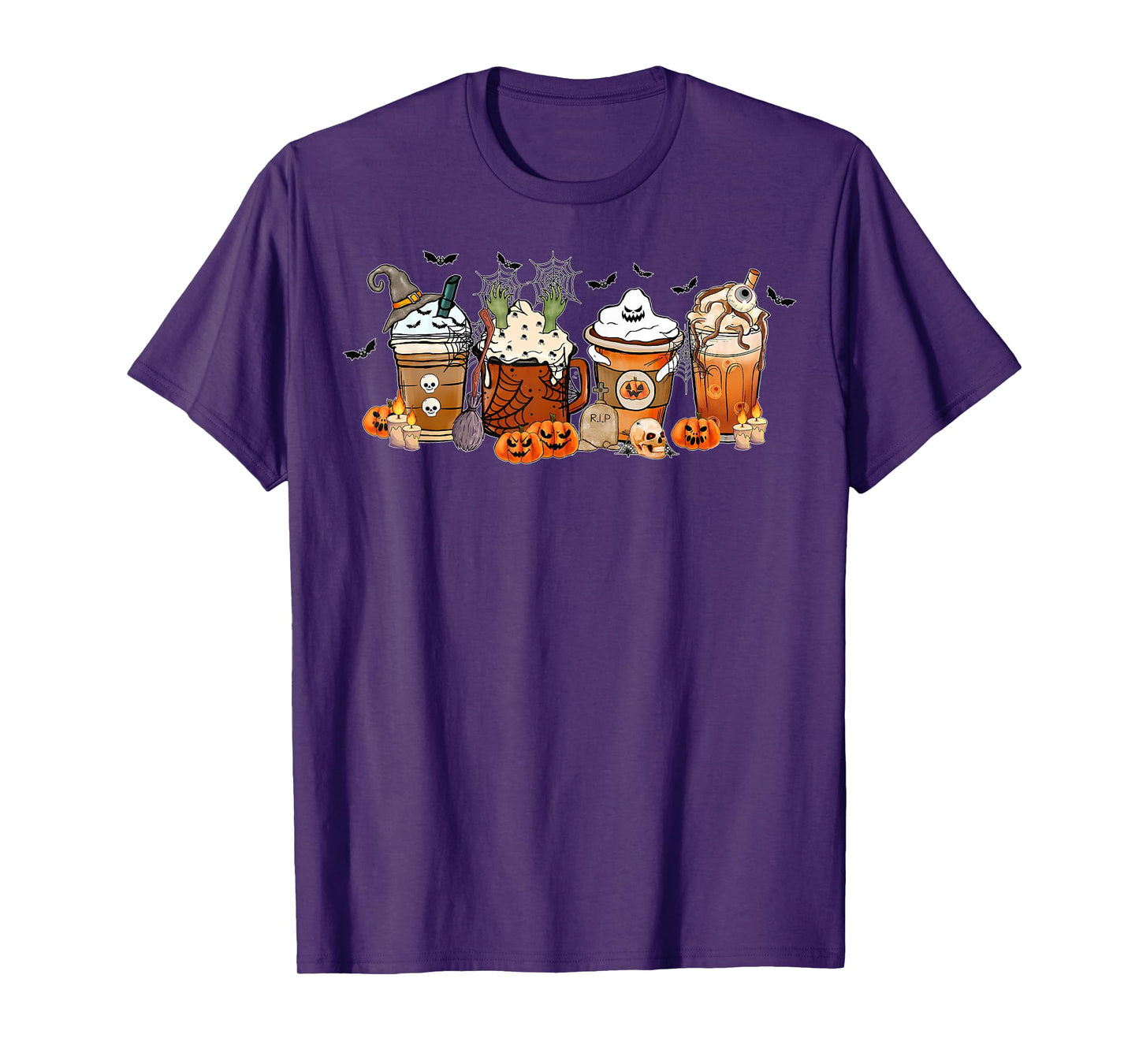 Cute Skeleton Coffee Cups Halloween Skul Pumpkin Spice Latte T-Shirt