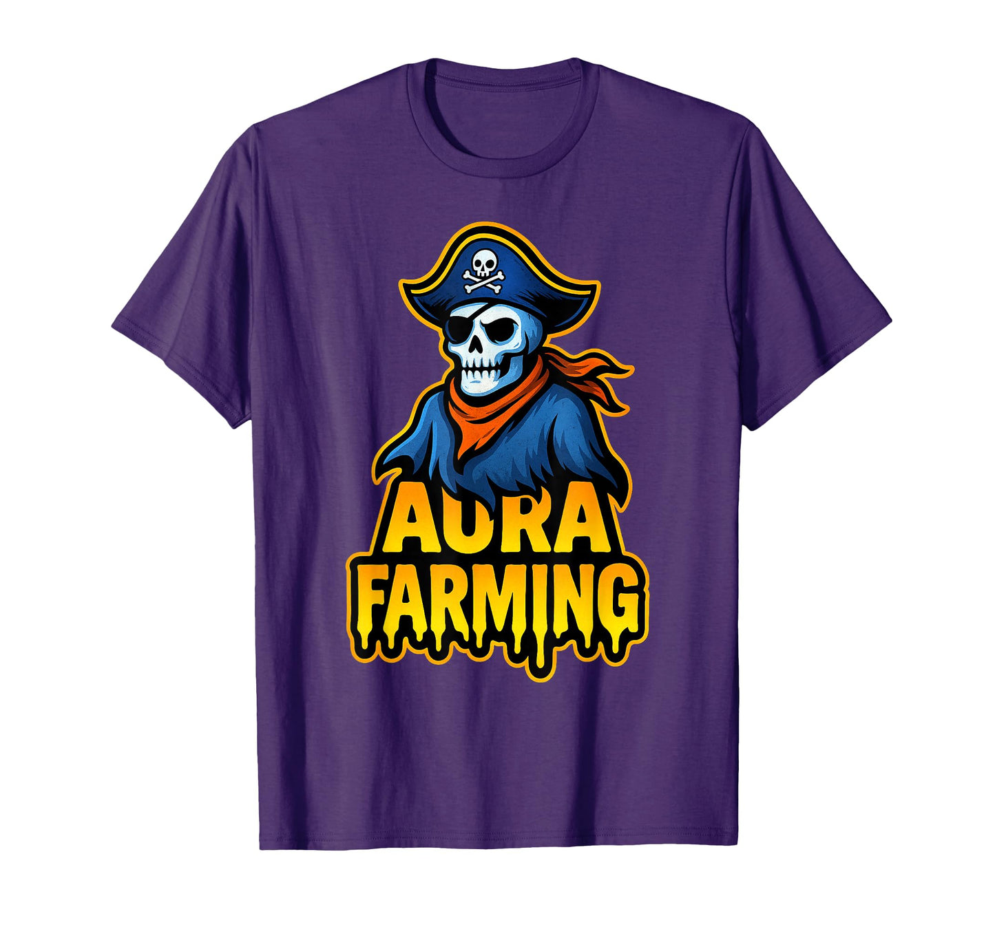 Funny Aura Farming Halloween Pirate Skeleton Teen Slang Rizz T-Shirt
