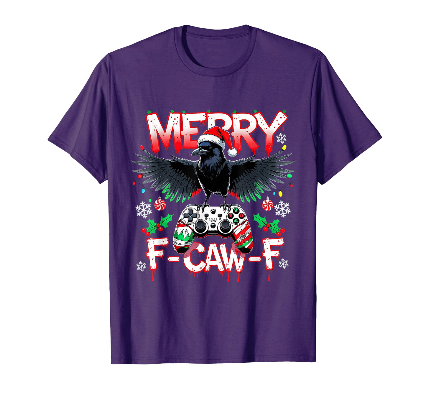Merry F-Caw-F Gamer Crow Funny Christmas Holiday Tee T-Shirt