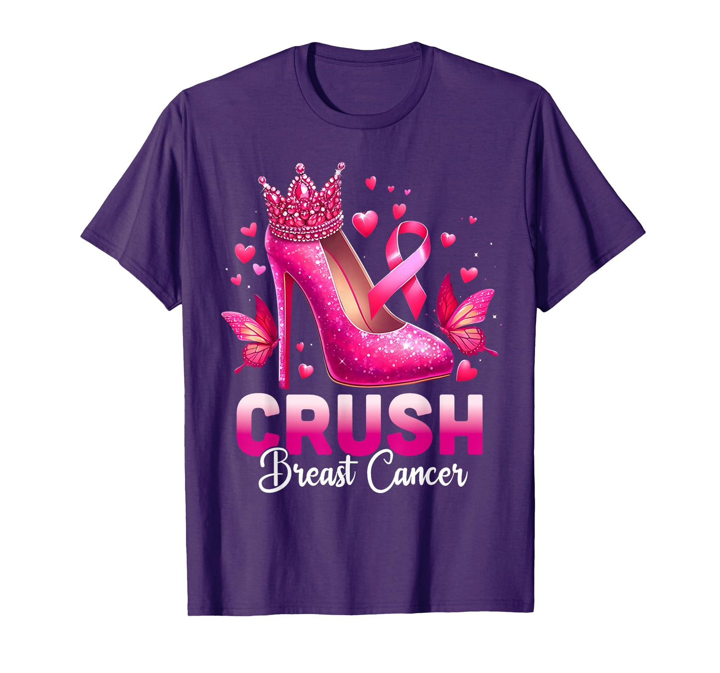 Crush Breast Cancer Awareness Bling Pink Ribbon High Heel T-Shirt