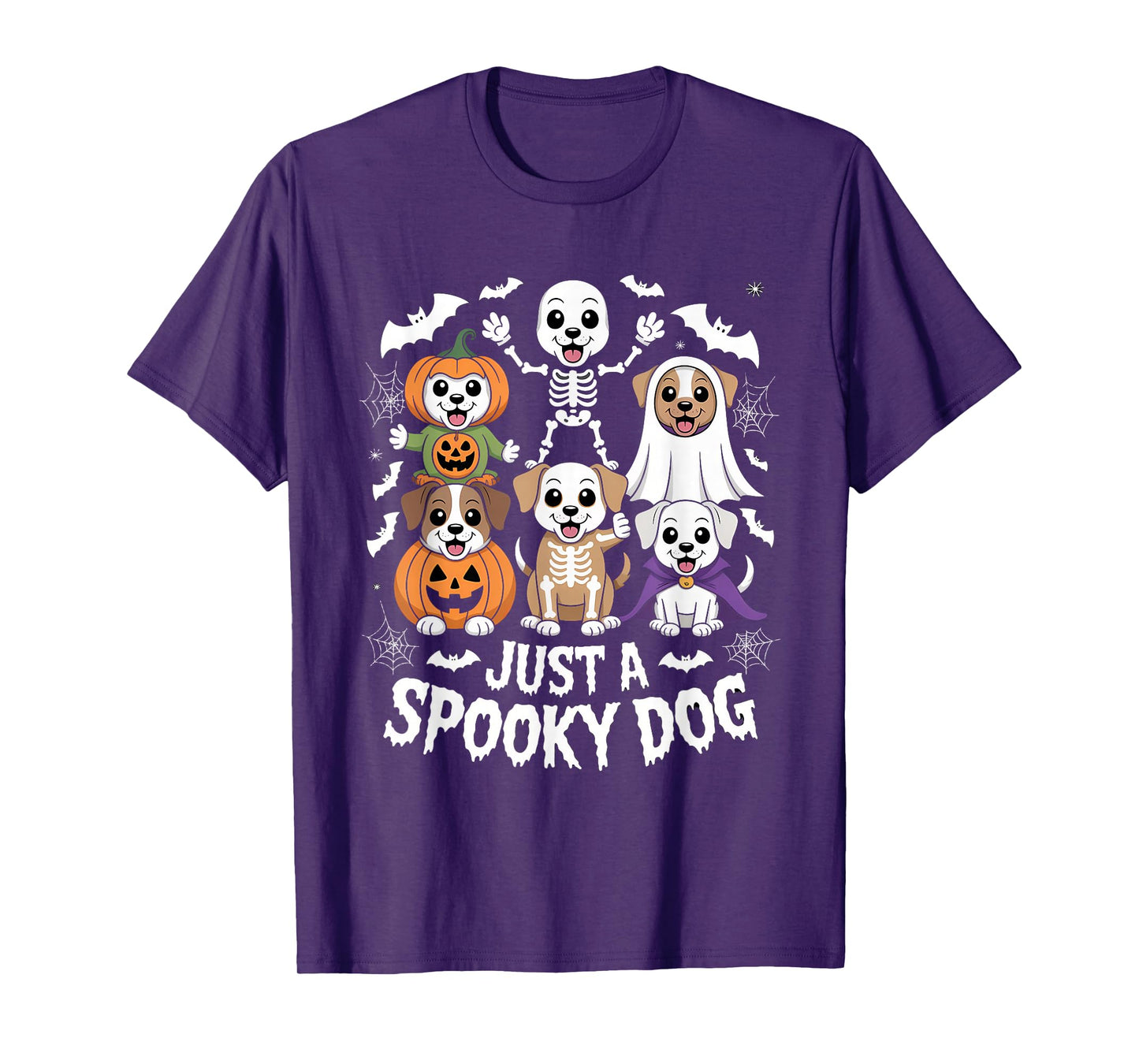 Just A Spooky Dog Halloween Pumpkin Ghost Skeleton T-Shirt