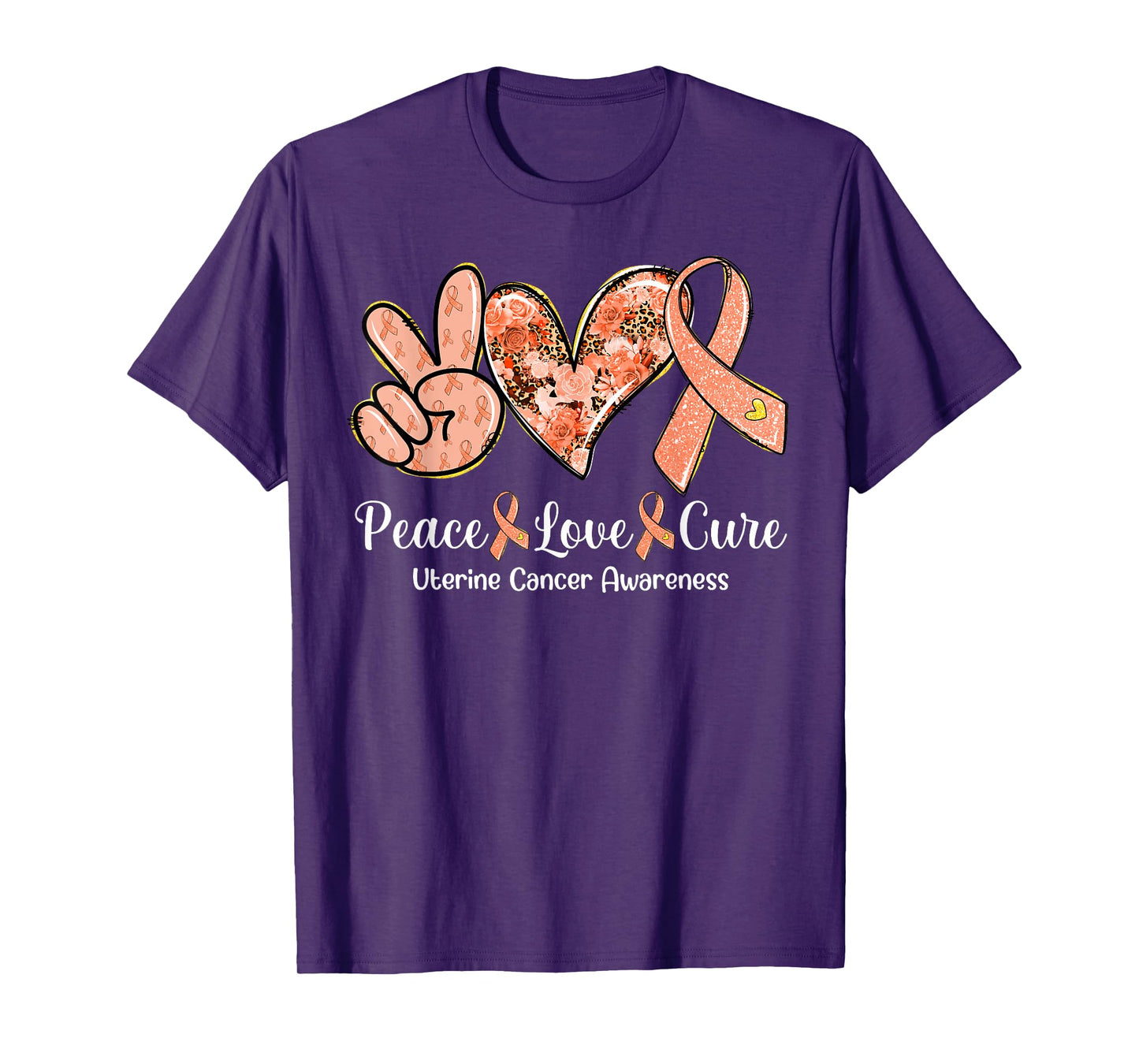 Peace Love Cure Peach Ribbon Uterine Cancer Awareness Gifts T-Shirt