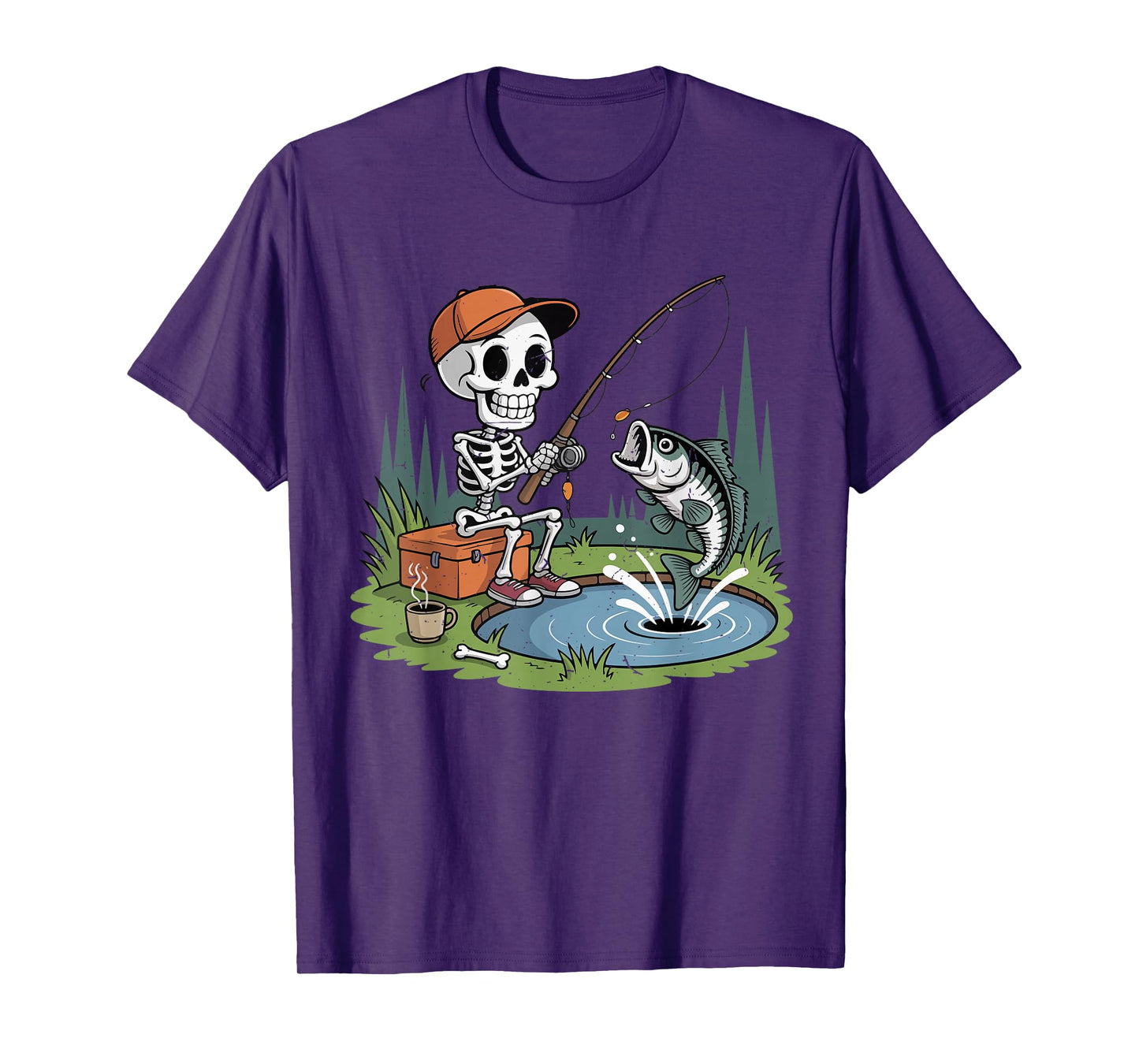 Boy Skeleton Fishing Halloween Costume Funny Bass Fish Youth T-Shirt