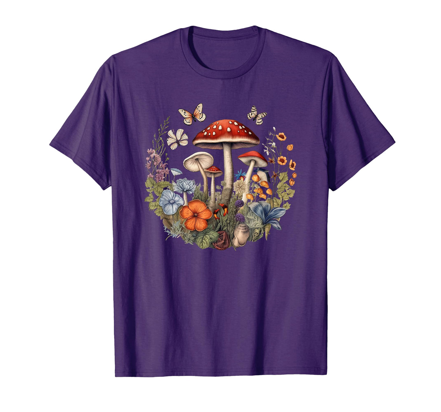 Flower Botanical Butterflies Mushroom Vintage Design T-Shirt