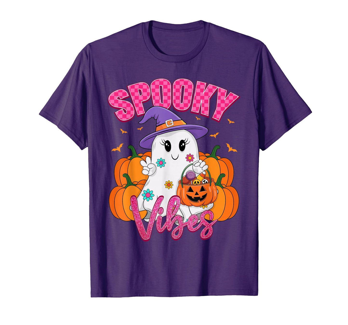 Spooky Vibes Pumpkin Boo Ghost Halloween Costume Girls Women T-Shirt