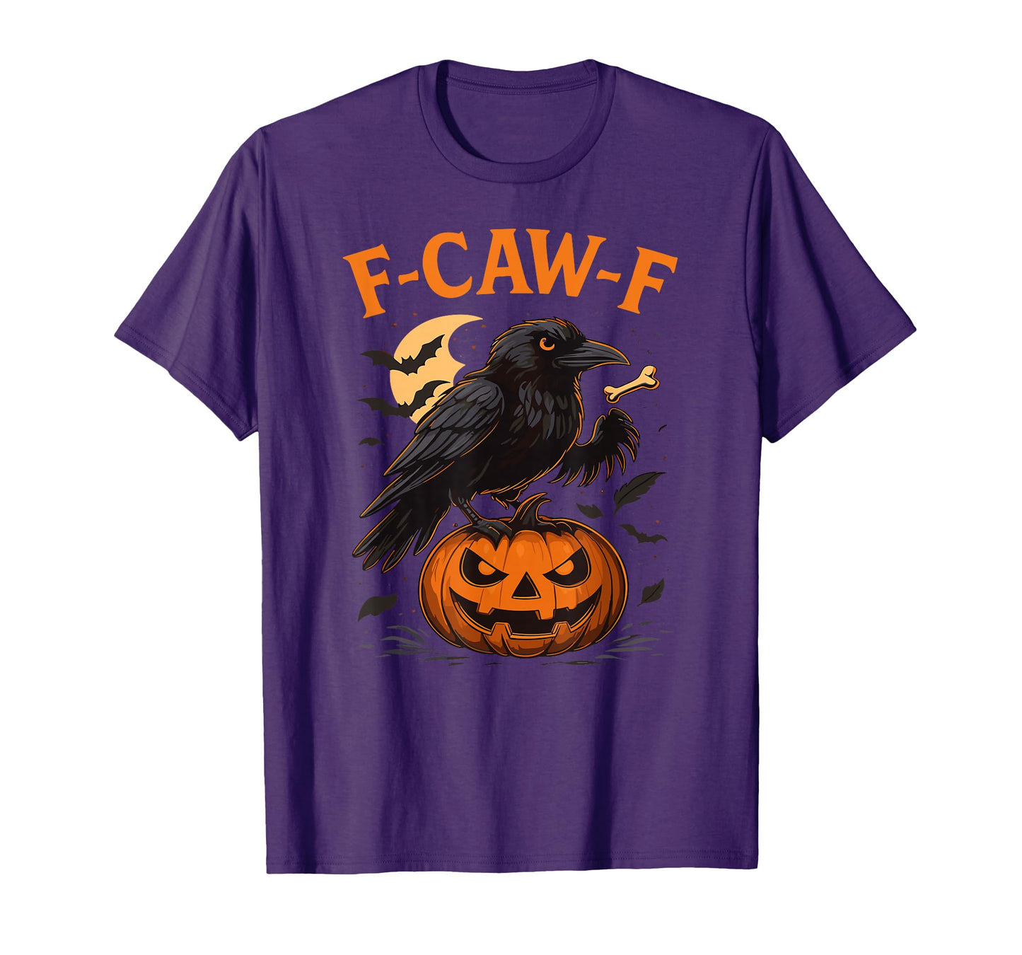F-CAW-F Crow Halloween Raven On Pumpkin Spooky Moon Horror T-Shirt