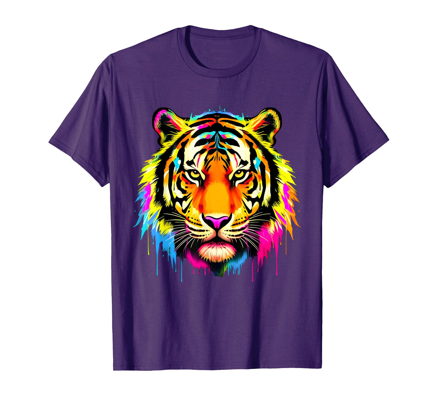Colourful Cool Tiger Head in Vivid Shades Artistic Designed T-Shirt