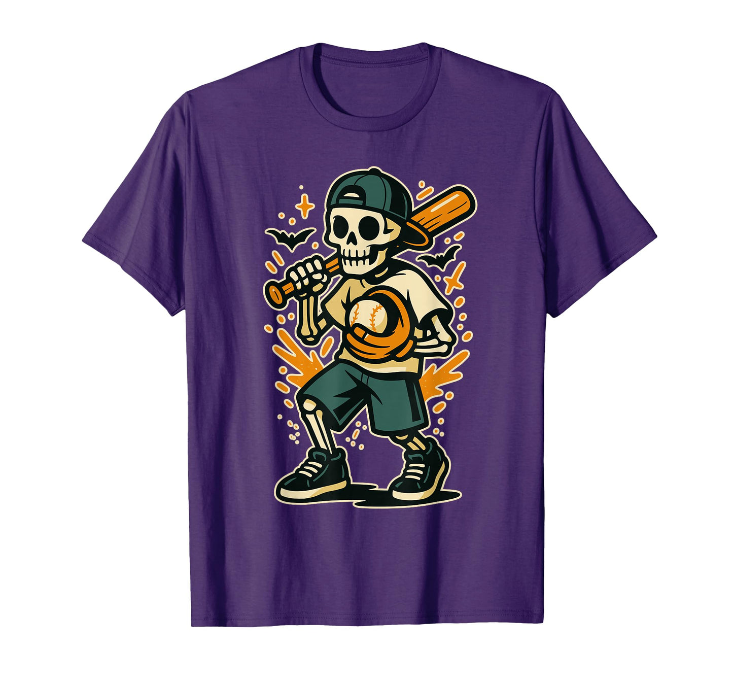 Funny Halloween Skeleton Baseball Costume Graphic T-Shirt