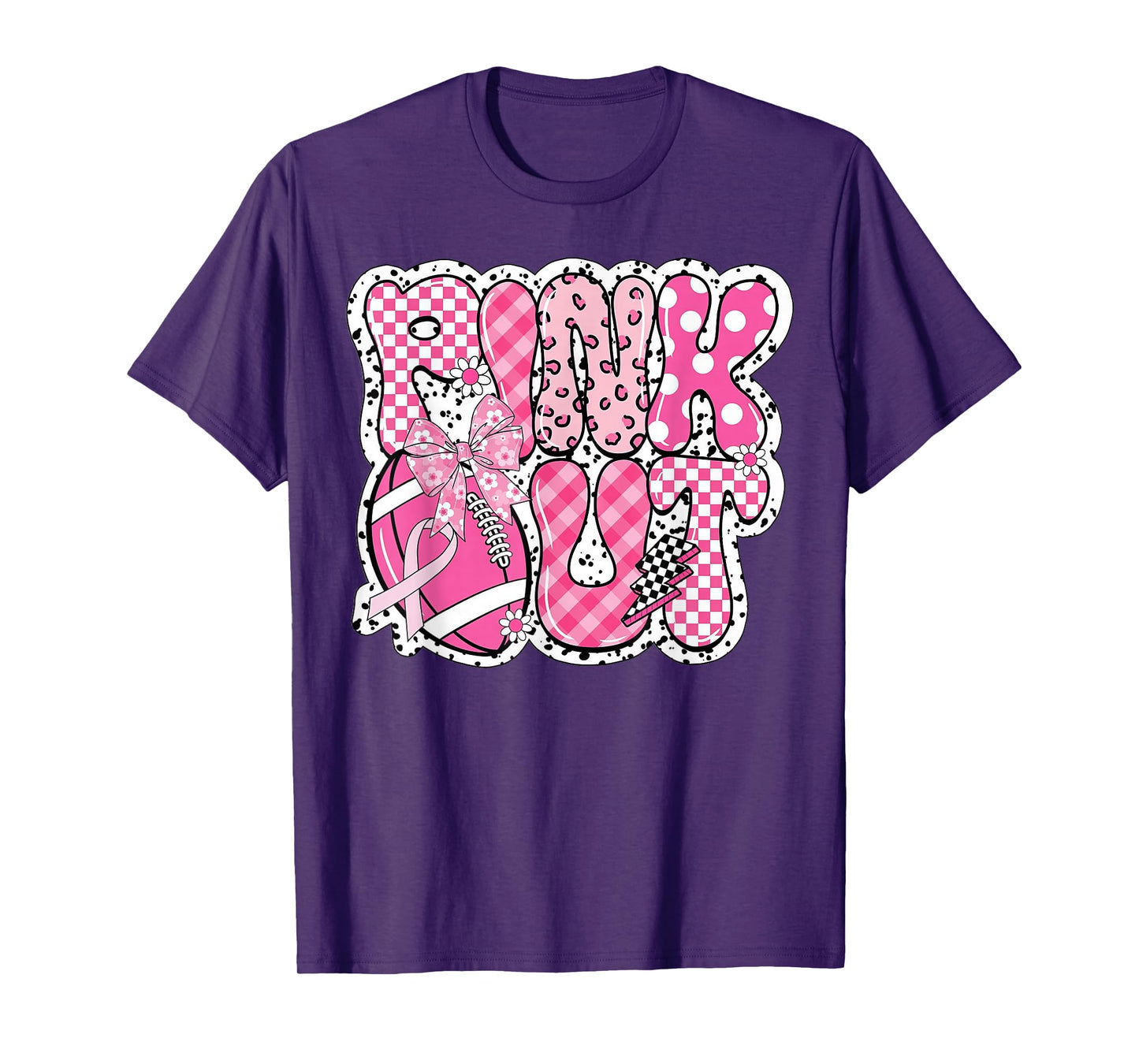 Pink Out Breast Cancer Football Coquette Bow Mom Girls Women T-Shirt