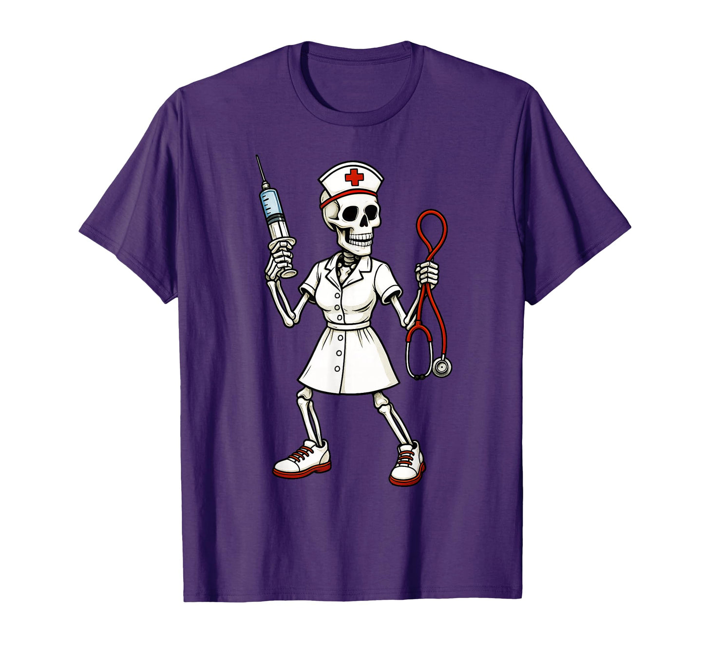 Skeleton Nurse Nursing Health Worker Halloween T-Shirt