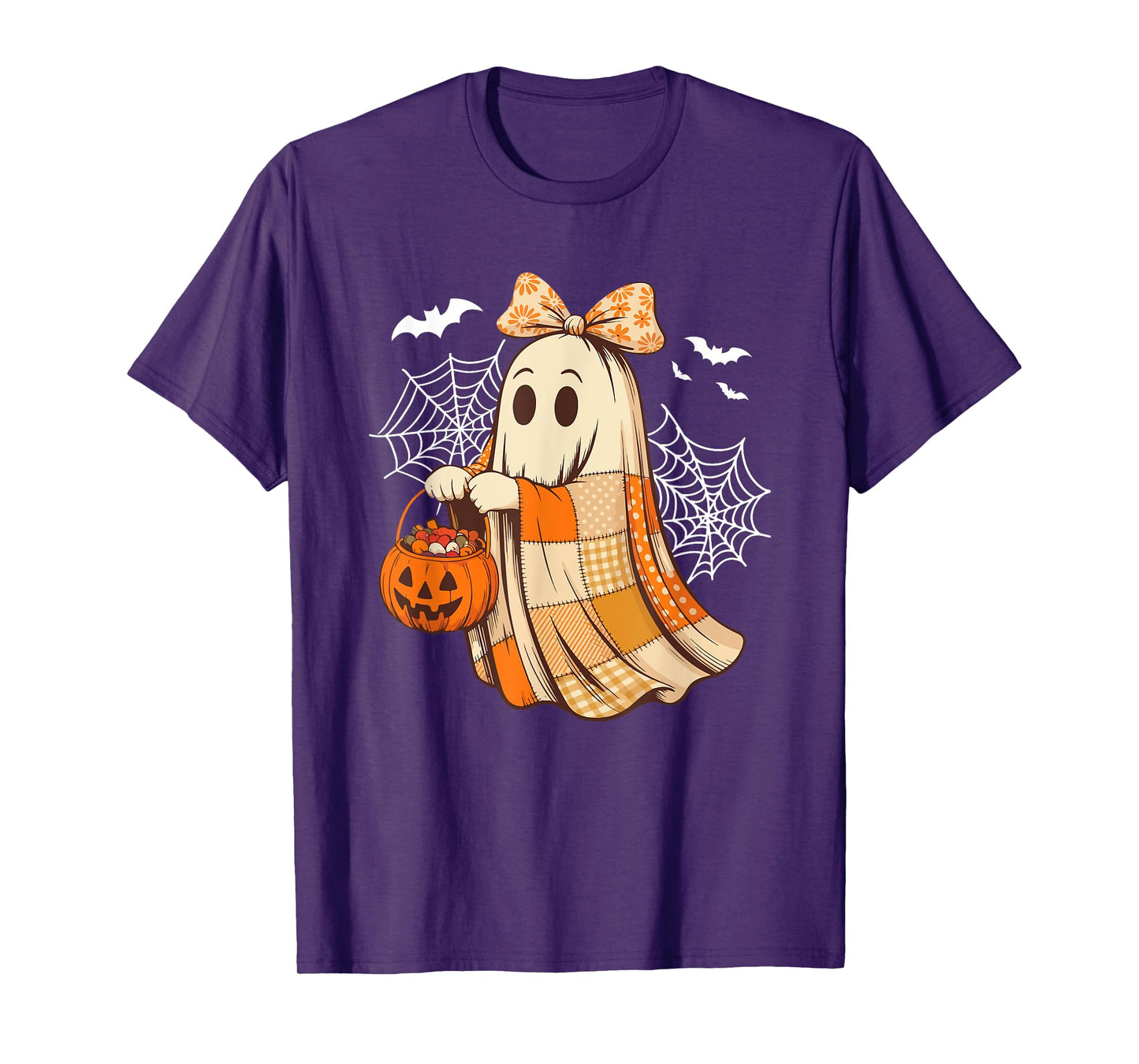 Halloween Boo Bow Tie Holding Carved Pumpkin Basket Candies T-Shirt