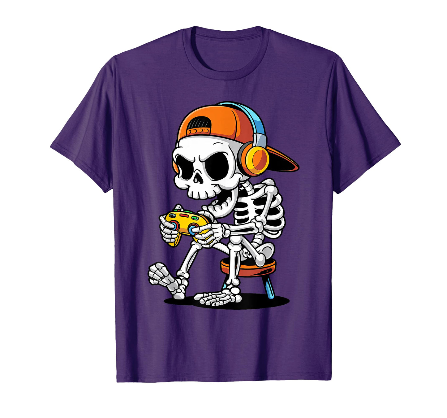 Skeleton Gamer Playing Video Games Halloween Trick or Treat T-Shirt