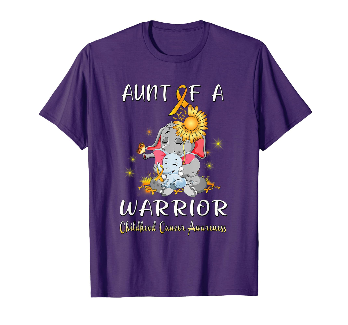 Aunt Of A Warrior Elephant Childhood Cancer Fighter Gift T-Shirt