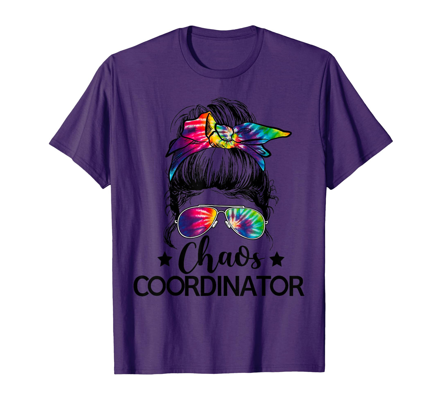 Funny Humor Chaos Coordinator Messy Bun Teachers Boss Women T-Shirt