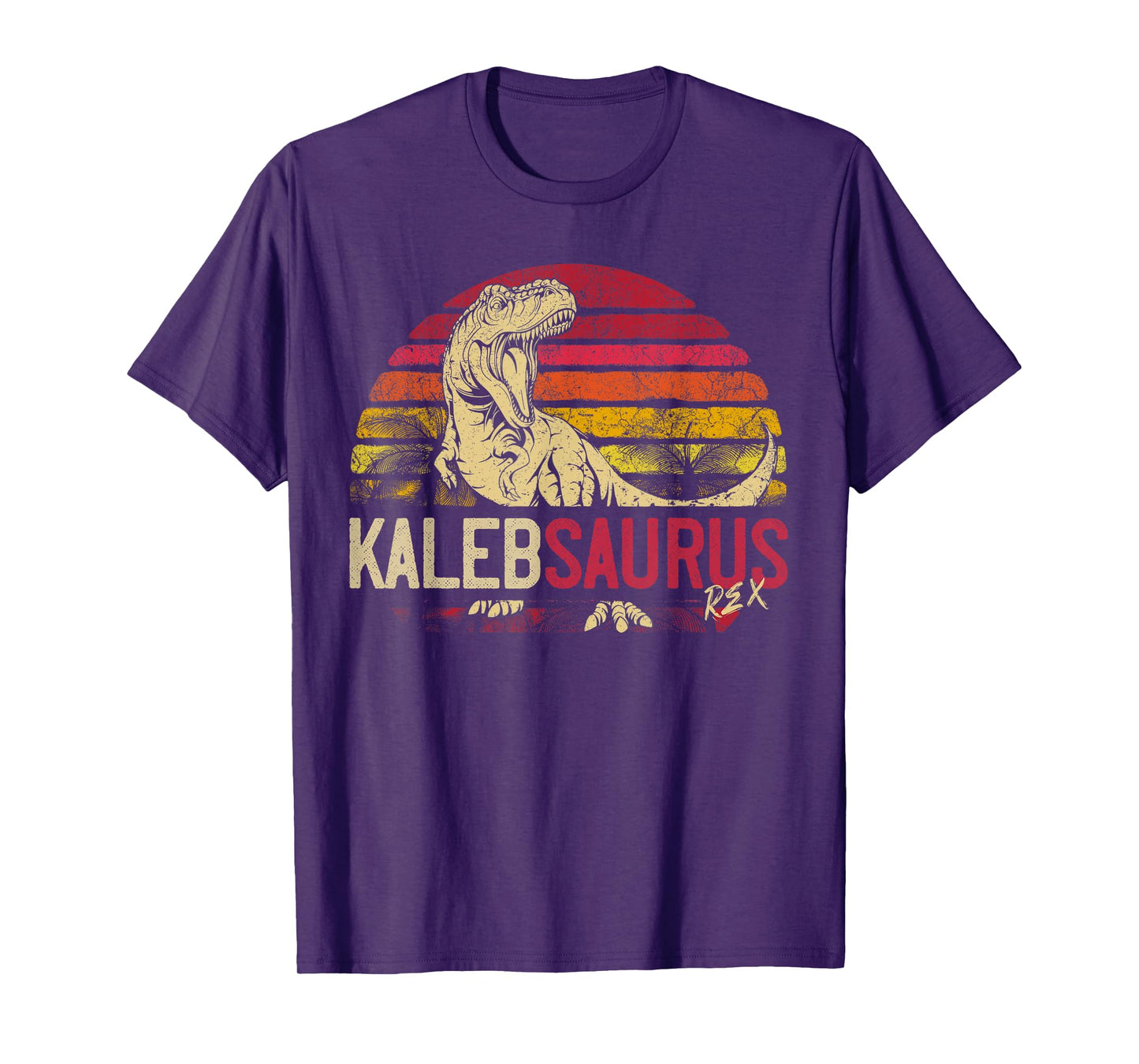 Kaleb Saurus Funny Personalized Dinosaur T Rex Name Boy Gift T-Shirt