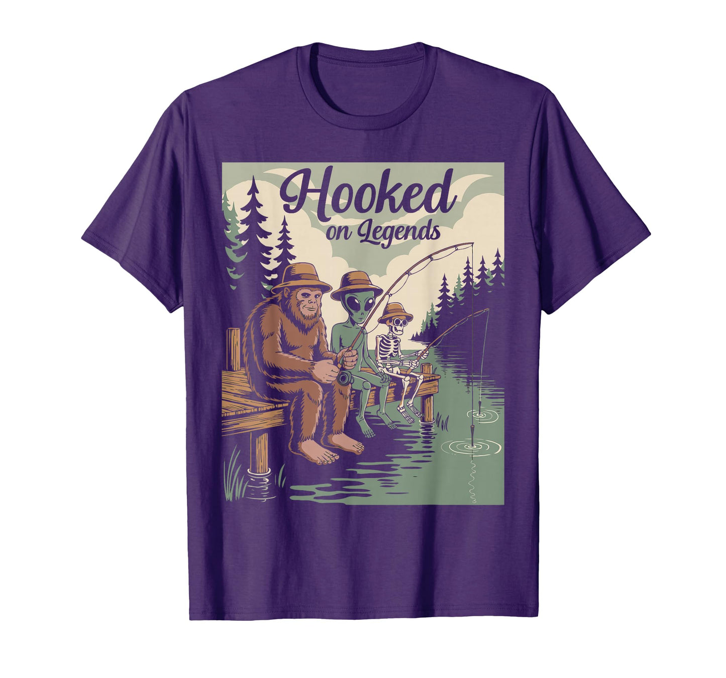 Spooky Fishing Hooked on Legends Bigfoot Halloween T-Shirt