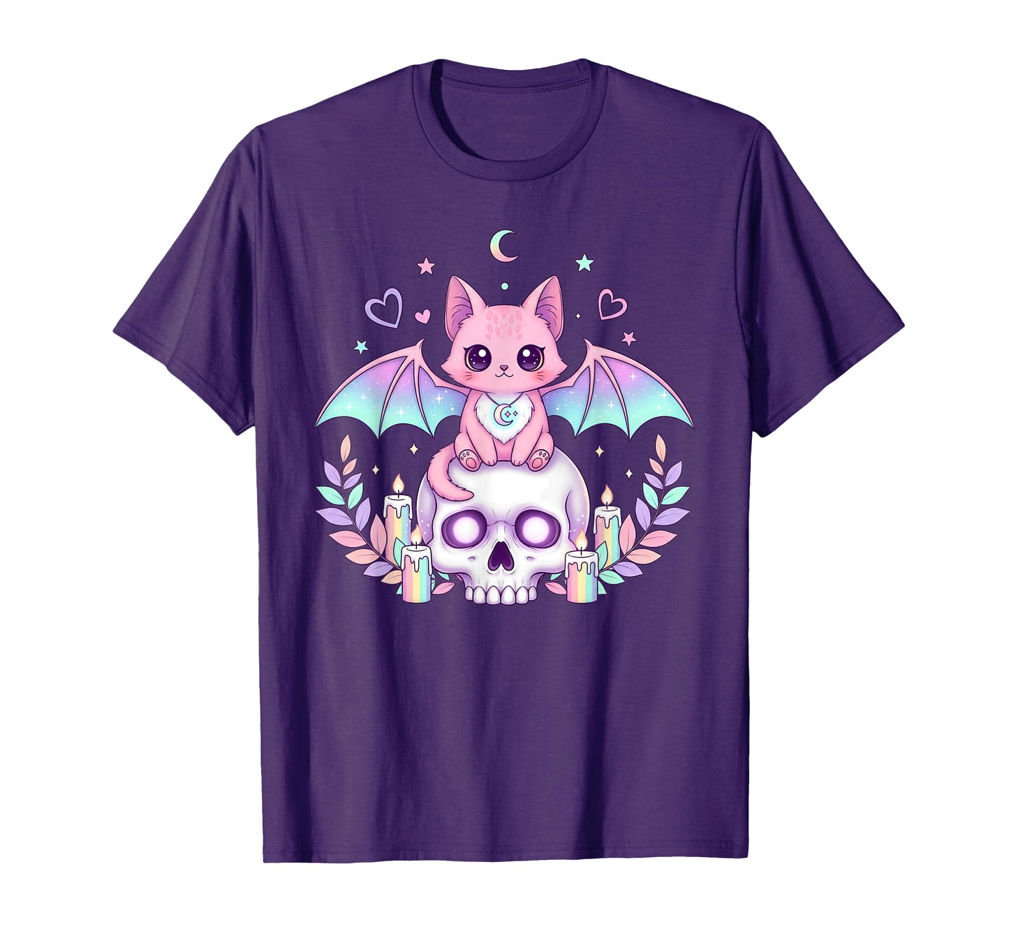 Cute Cat Pastel Goth Bat Skull Kawaii Creepy Kitty Skeleton T-Shirt