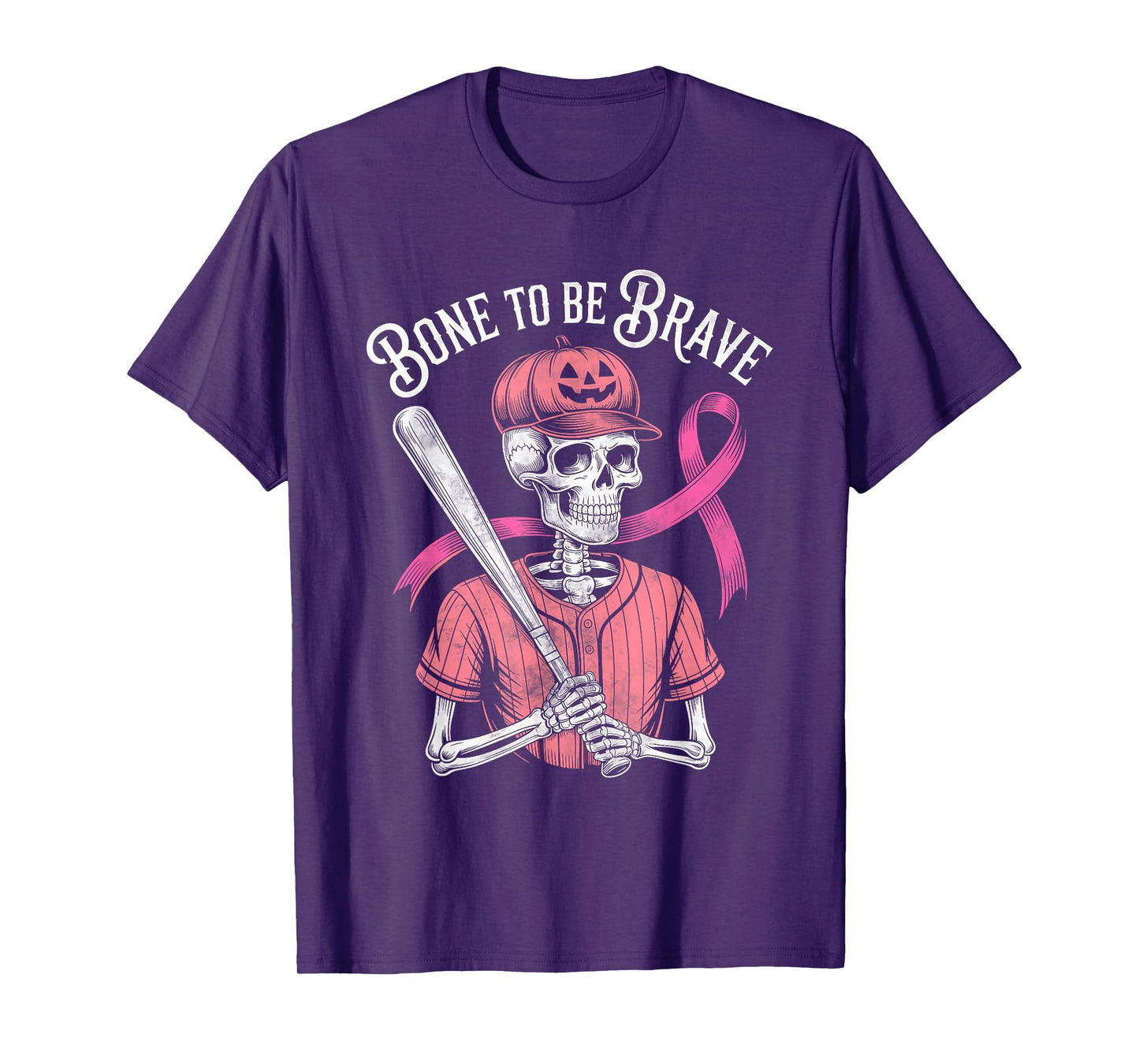 Baseball Skeleton Fighter Halloween Breast Cancer Awareness T-Shirt