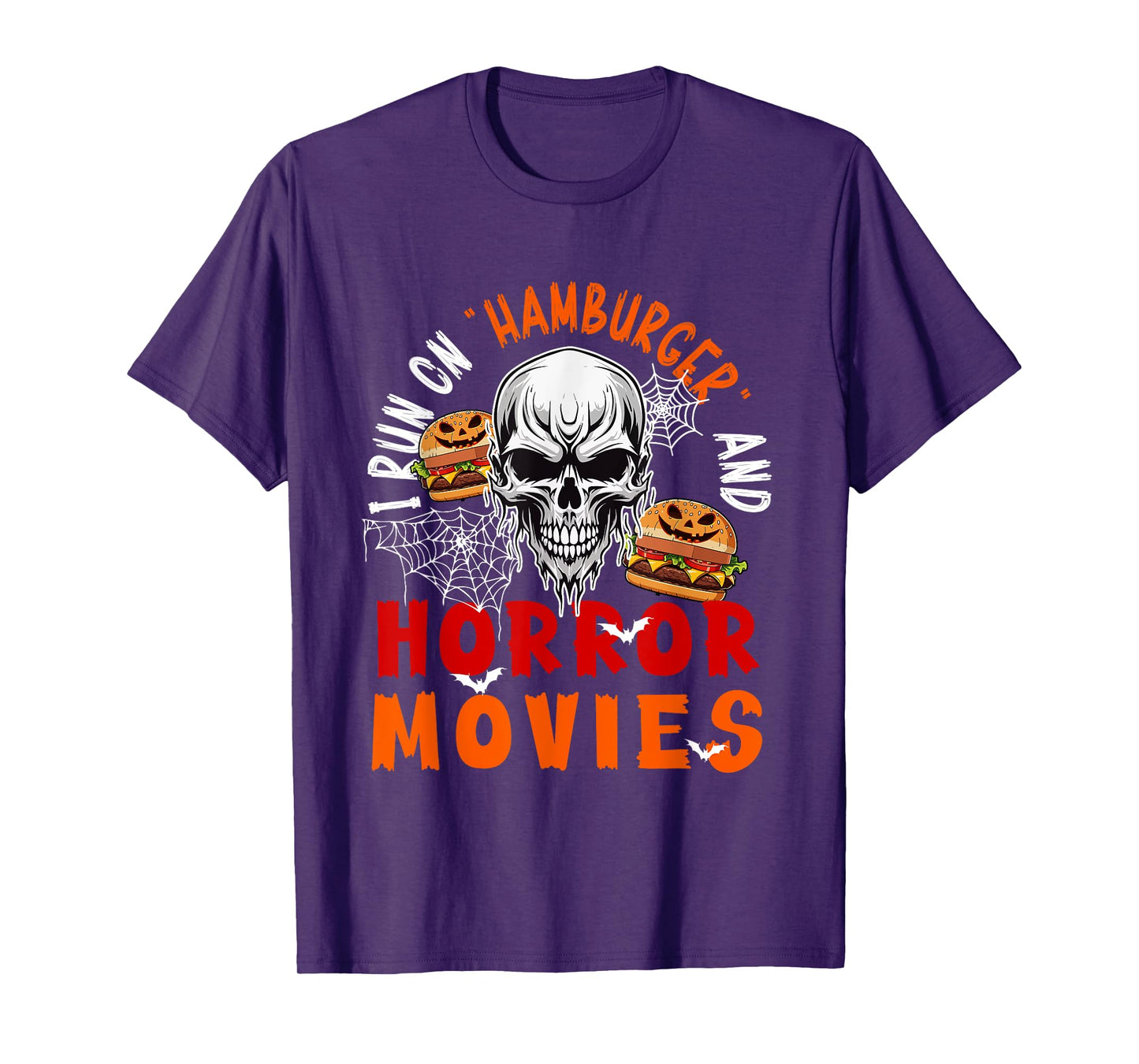 Running On Hamburger and Horror Movies Halloween Skull T-Shirt