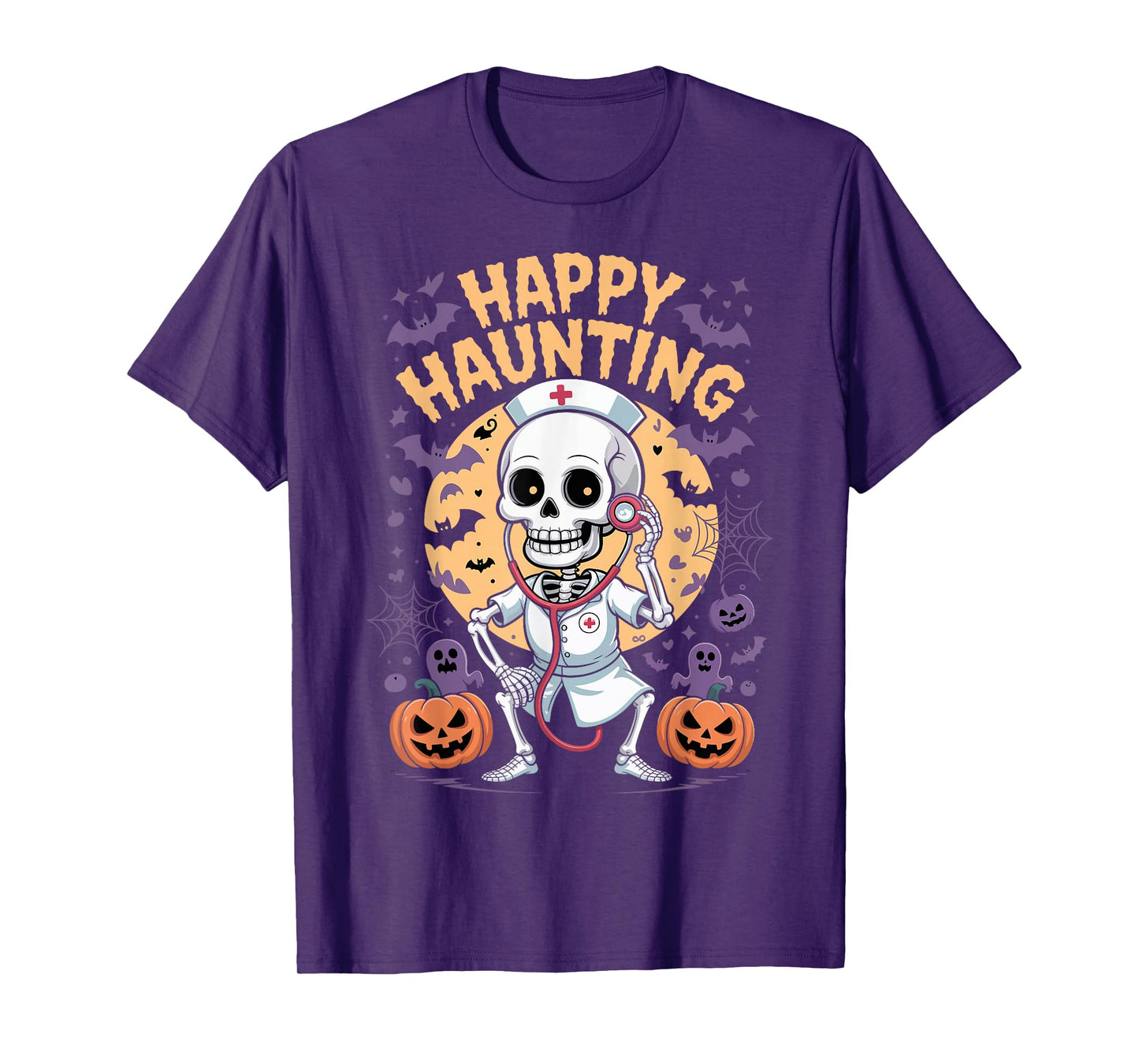 Halloween Nurse Skeleton Happy Haunting T-Shirt