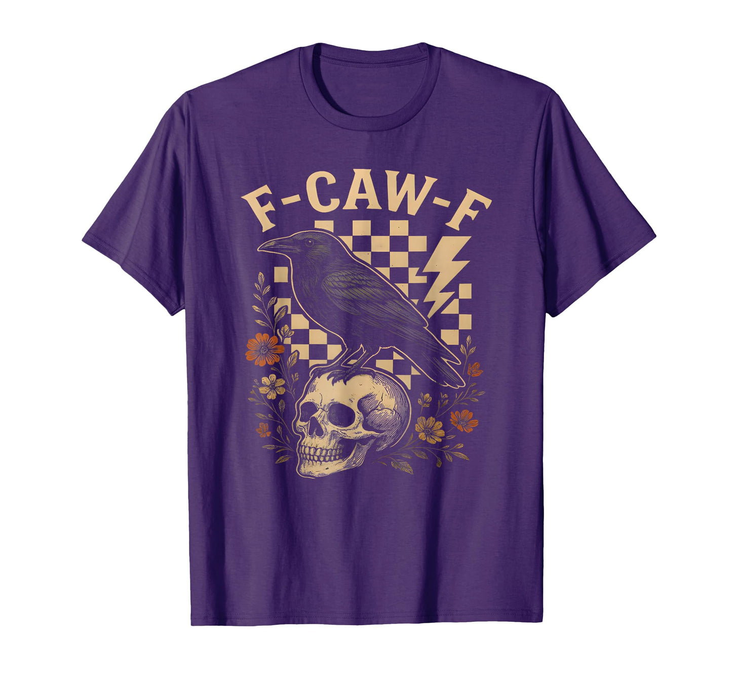 Halloween F Caw F Black Raven Bird FCawF Crow Checkered T-Shirt