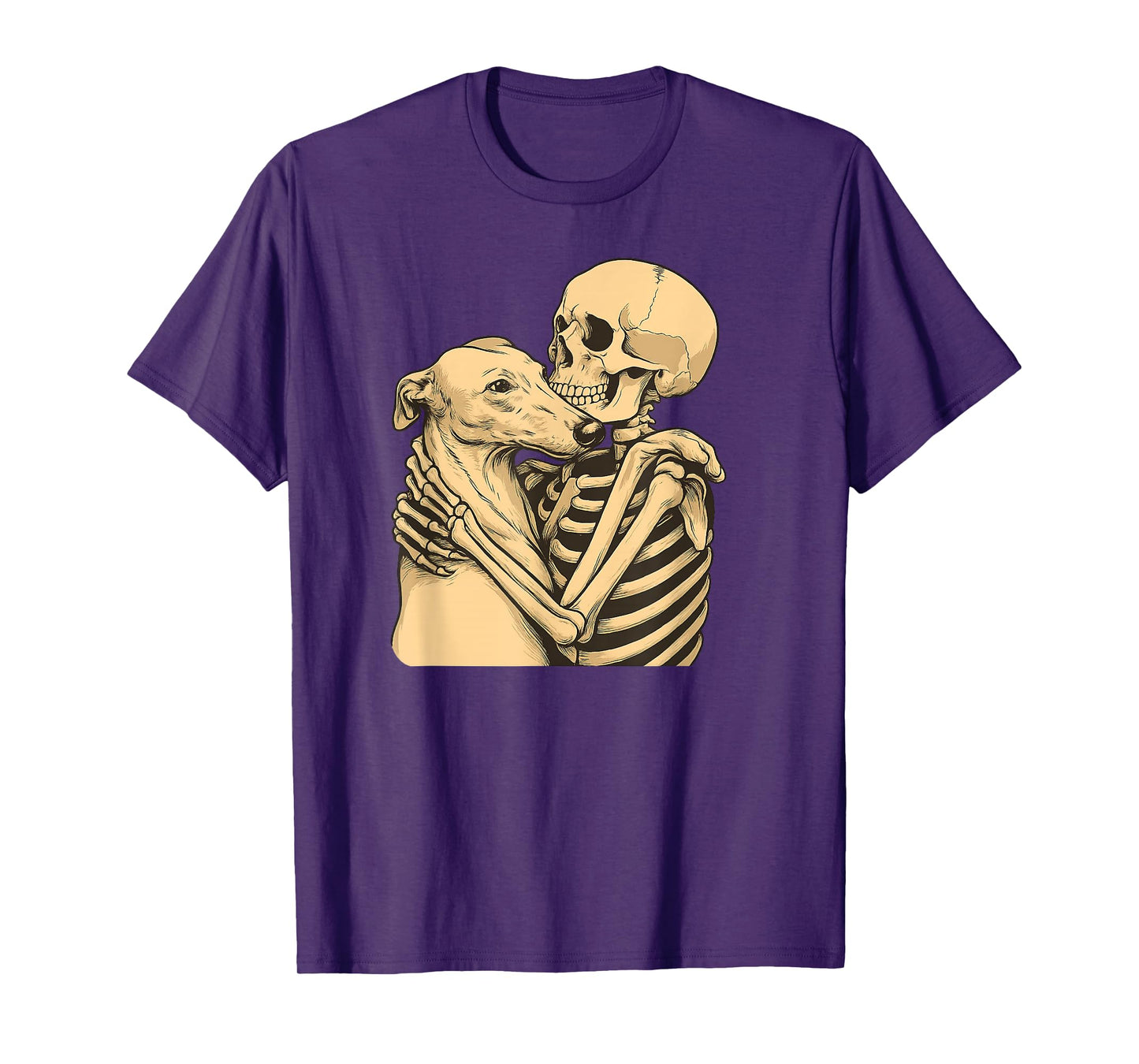 Skeleton Hugging Greyhound Dog Halloween T-Shirt