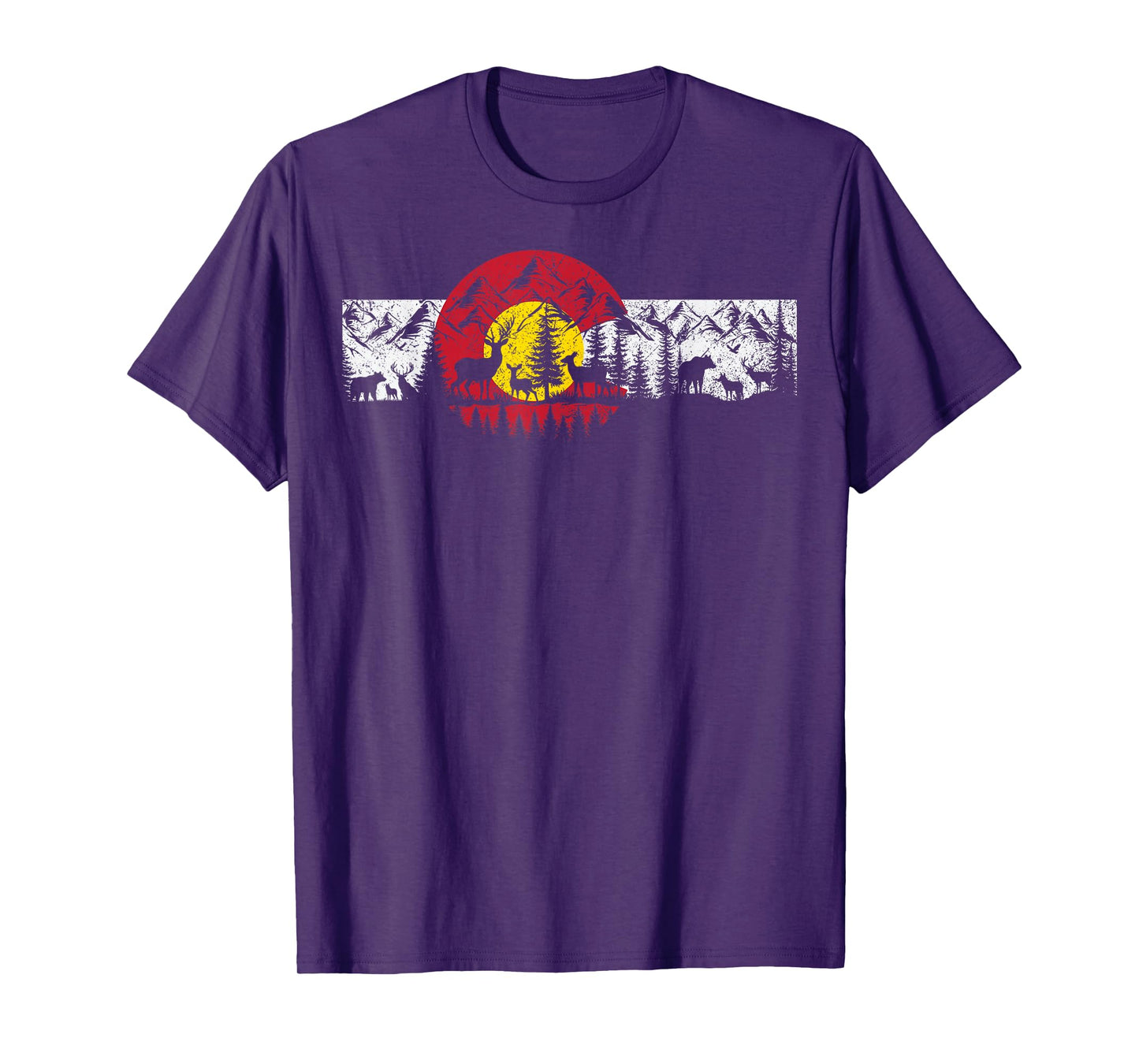 Colorado Flag Sunset Wildlife Mountains Forest T-Shirt