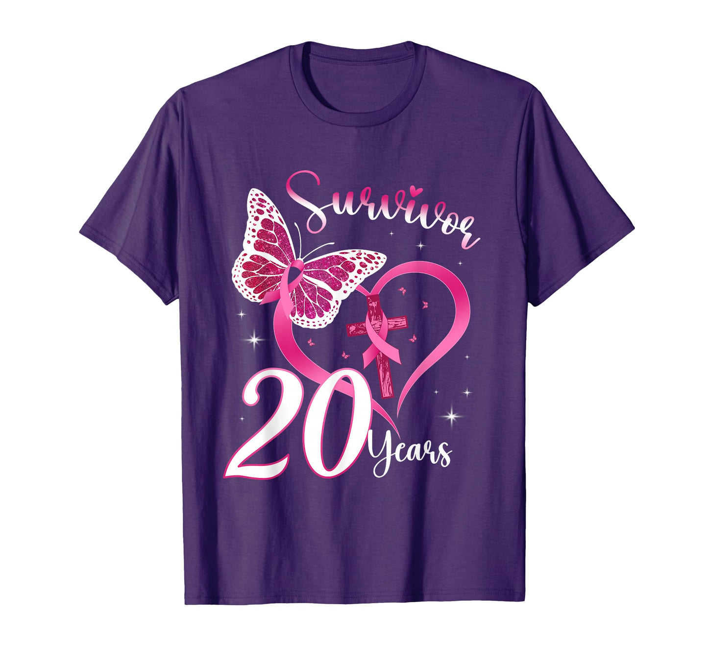 Breast Cancer Survivor Pink Ribbon Butterfly 20 Years Gift T-Shirt