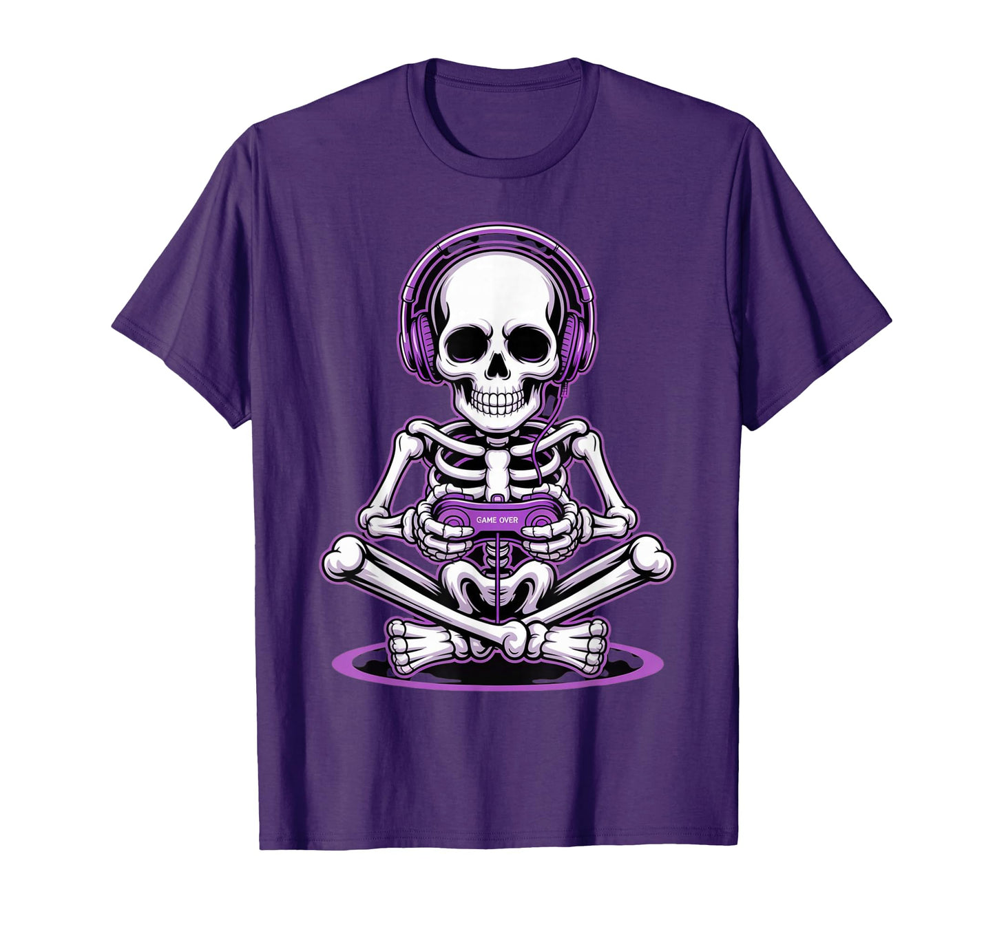 Halloween Skeleton Gamer Purple Video Game Birthday Squad T-Shirt
