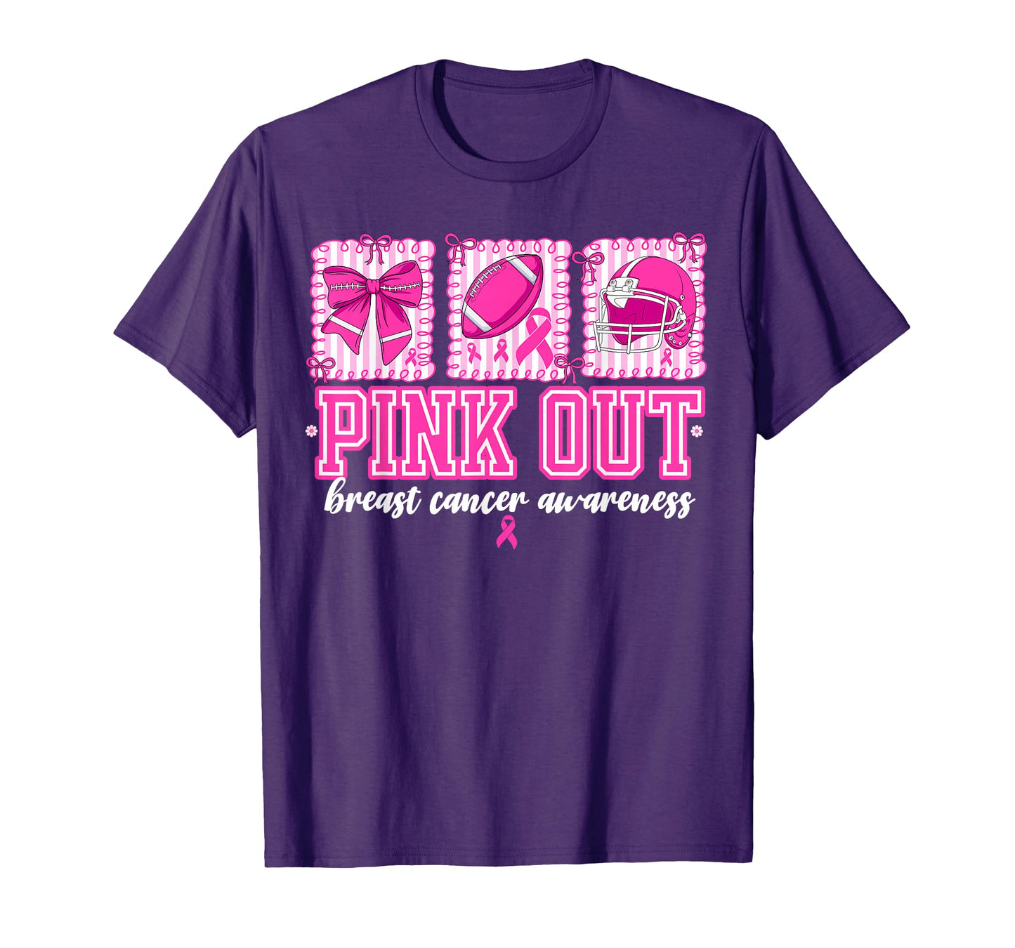Preppy Pink Out Breast Cancer Football Coquette Bow Women T-Shirt