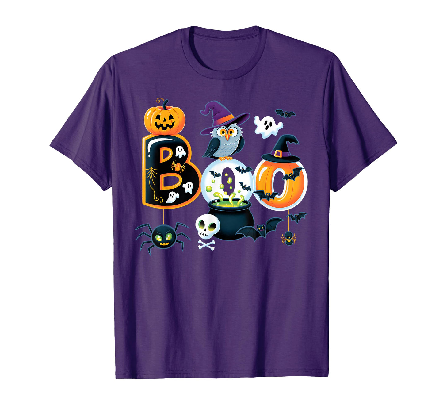 Boo Creepy Owl Pumpkin Ghost Spooky Halloween Men Women Kids T-Shirt
