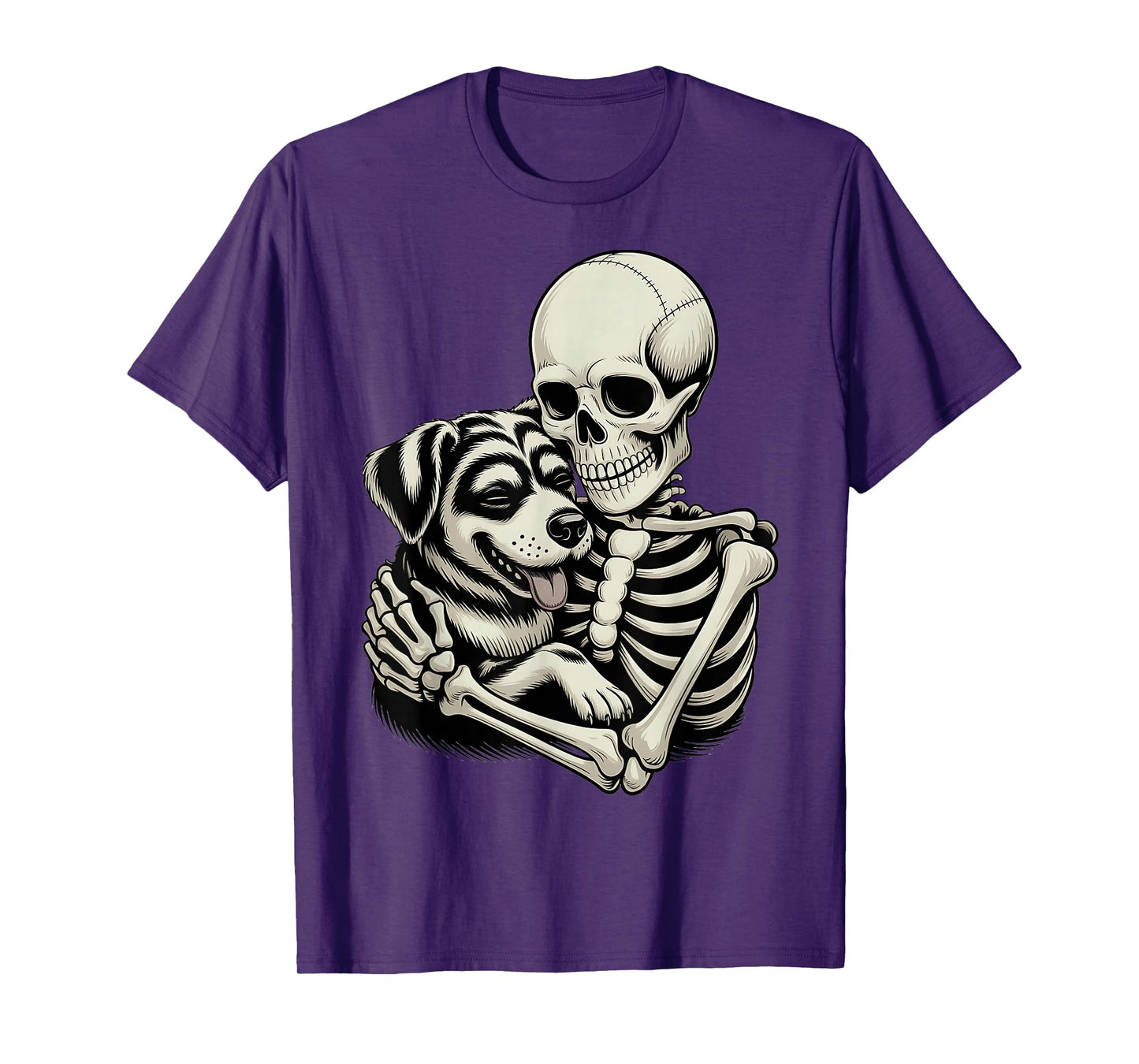 Skeleton Hugging Dog Lover Halloween Pet Funny Spooky Skull T-Shirt