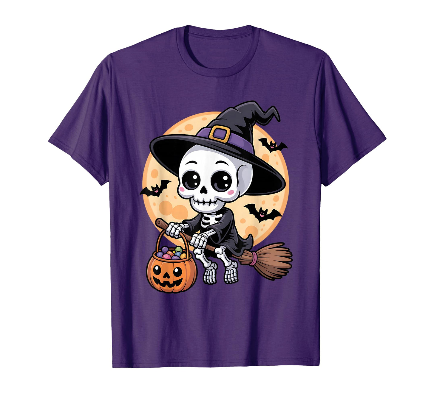 Skeleton Witch Hat Pumpkin Halloween Costume Men Women Kids T-Shirt