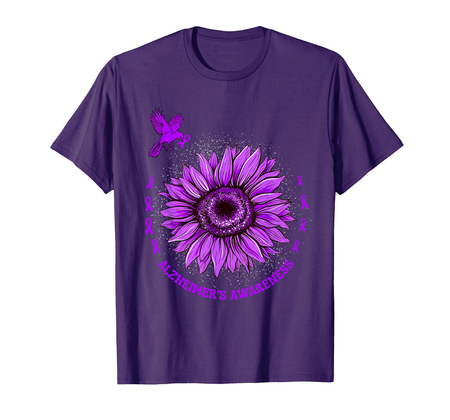 Alzheimer's Awareness Ribbon Purple Sunflower Ribbon Hope T-Shirt