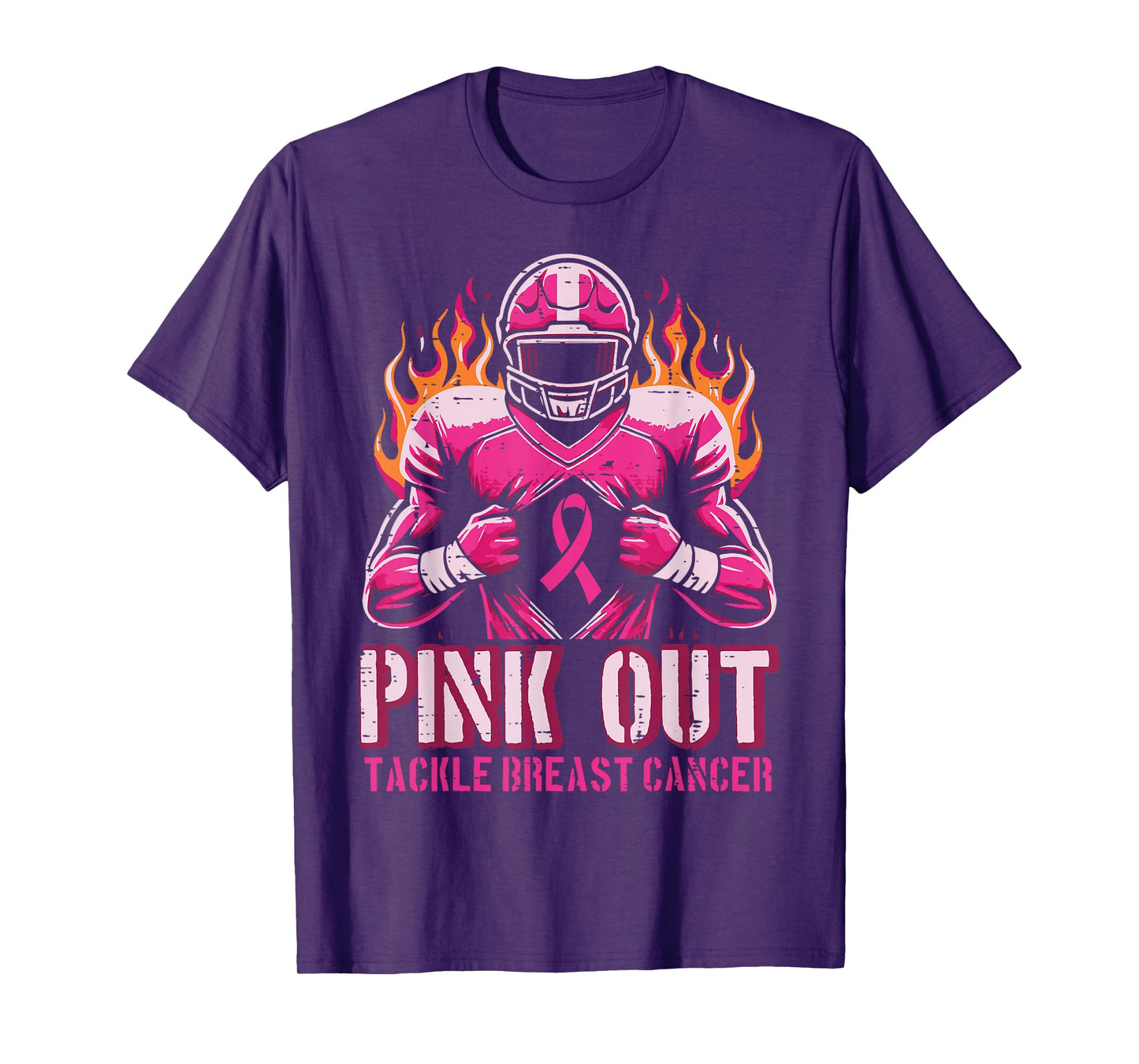 Pink Out Tackle Breast Cancer Football Aware Men Boys Kids T-Shirt
