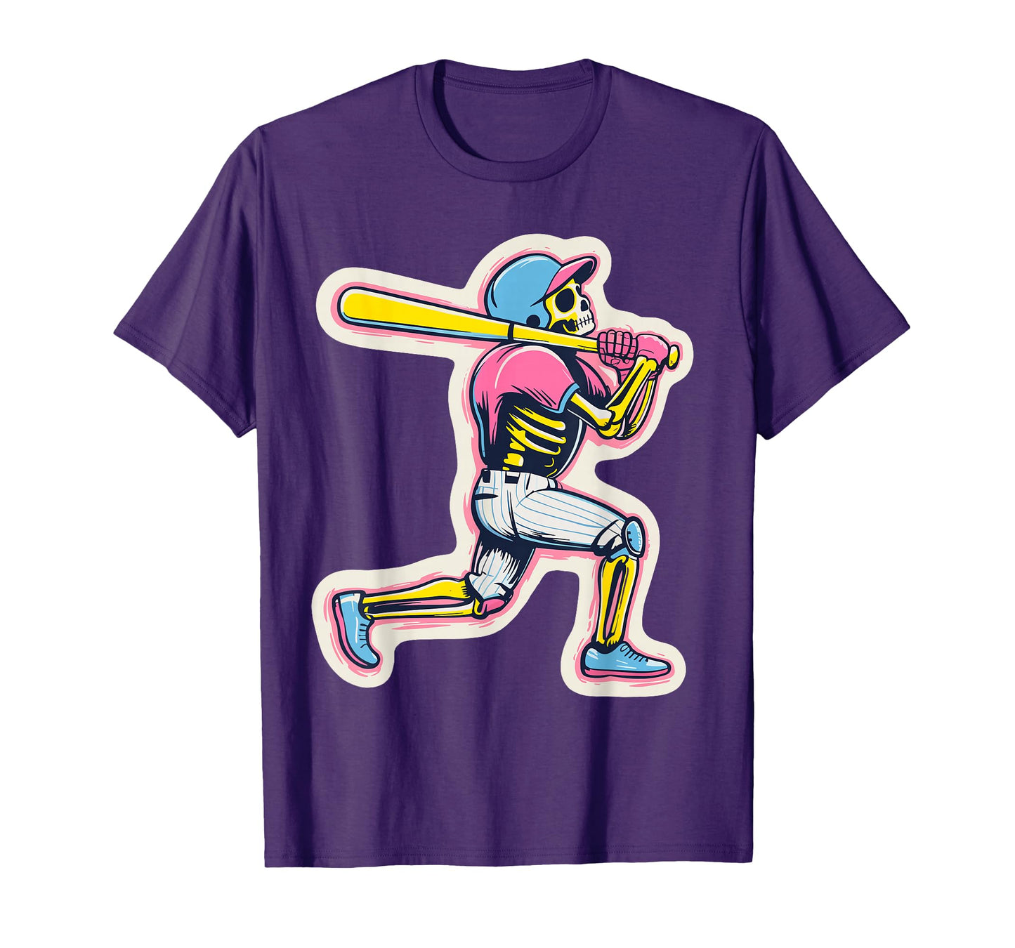 Baseball Drip Skeleton Graphic Retro 80s Melting Design T-Shirt