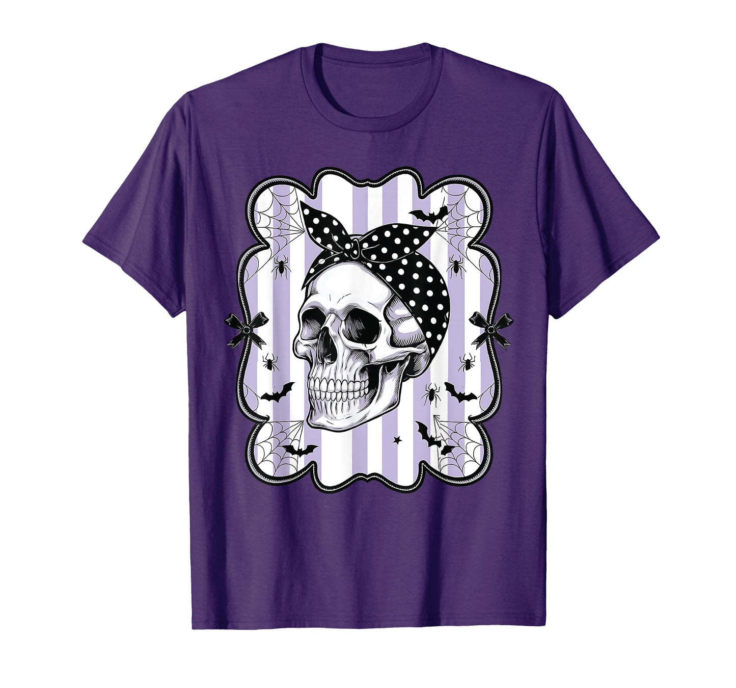 Retro Skeleton Vintage Halloween Fall Bow Autumn Women T-Shirt