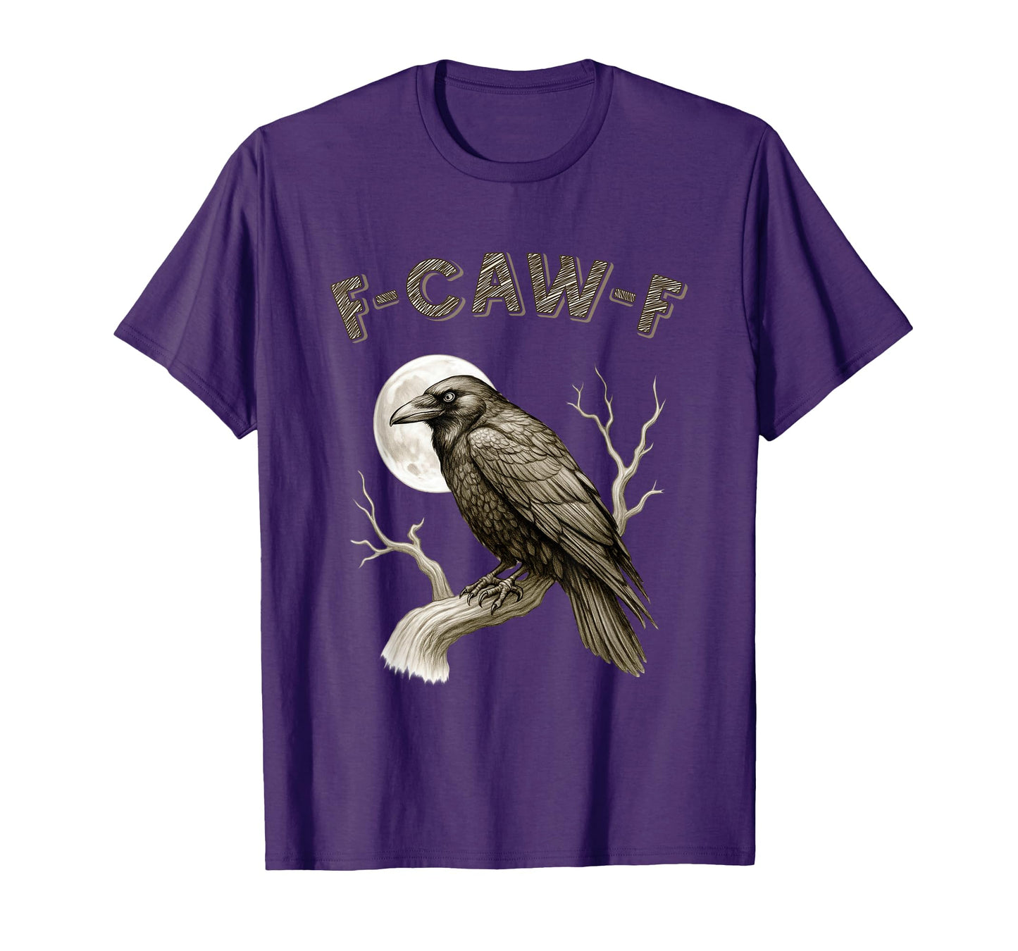 Funny Black Crow F-Caw-F Adult Humor Moon Gothic Halloween T-Shirt