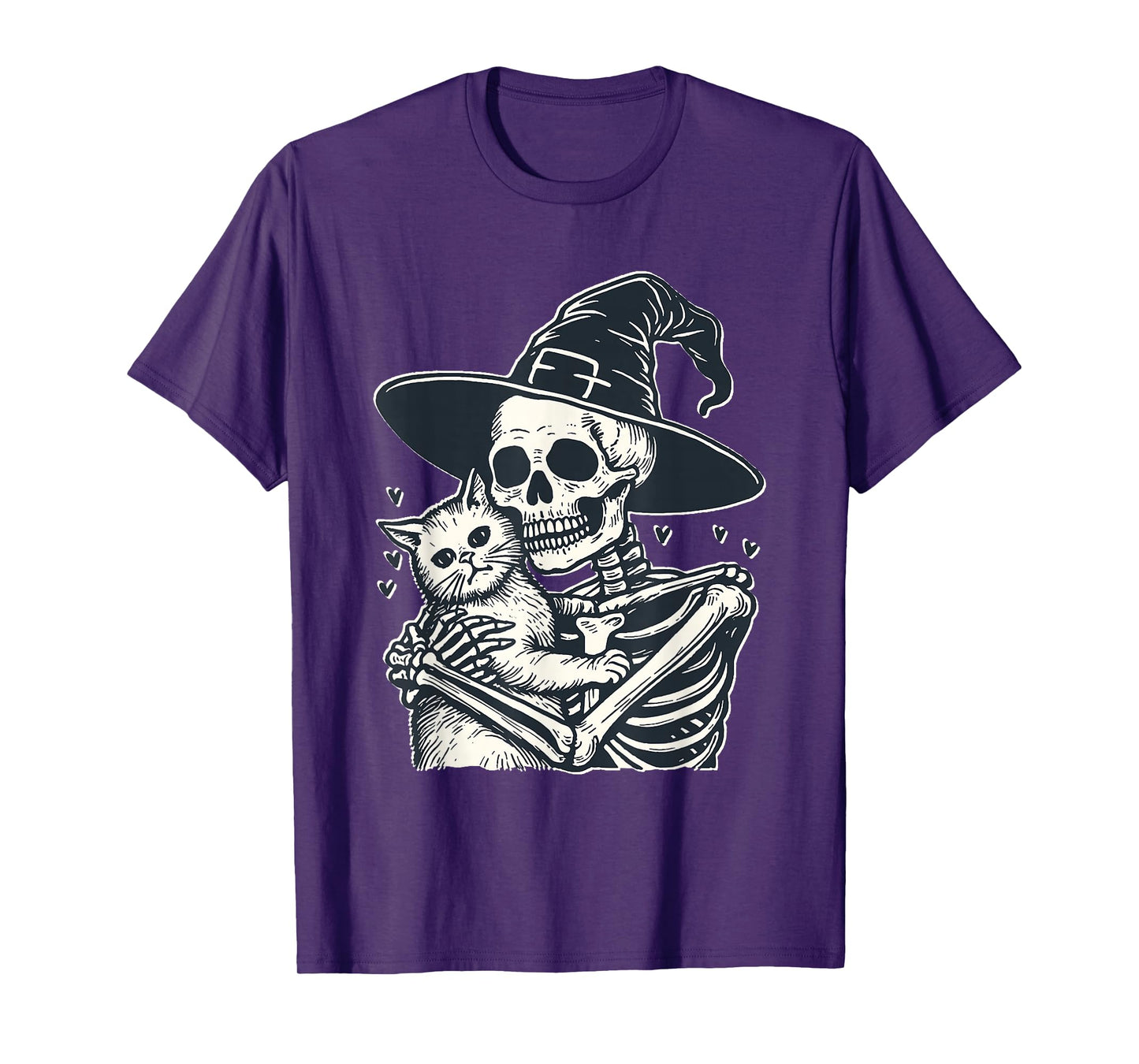 Skeleton Witch Hugging Cat Halloween Spooky Cat Lover Fans T-Shirt
