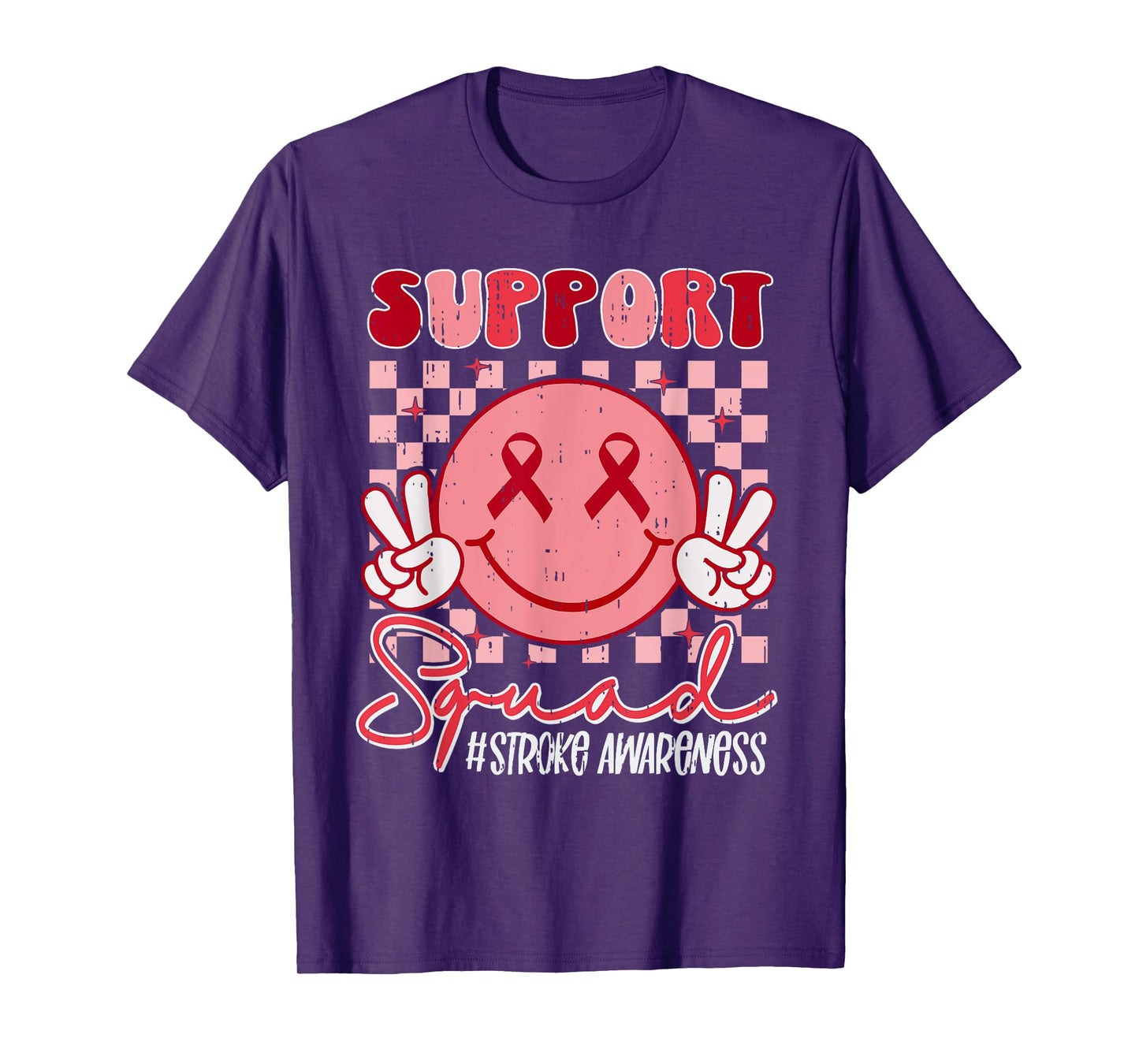 Support Squad Stroke Awareness Smile Ribbon Red Brain Attack T-Shirt